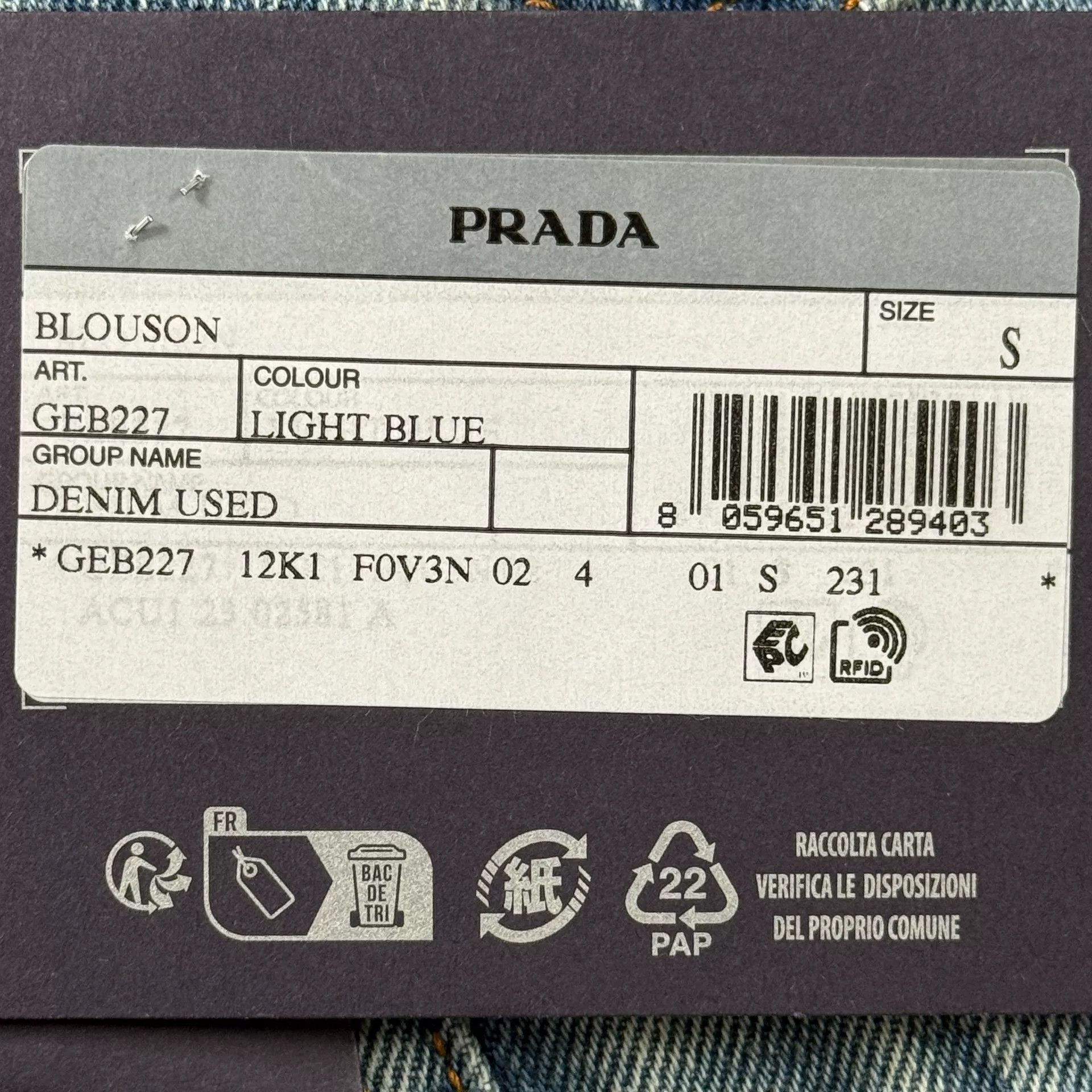 Prada Prada Light Blue Denim Jacket S Size US S / EU 44-46 / 1 - 2 Thumbnail