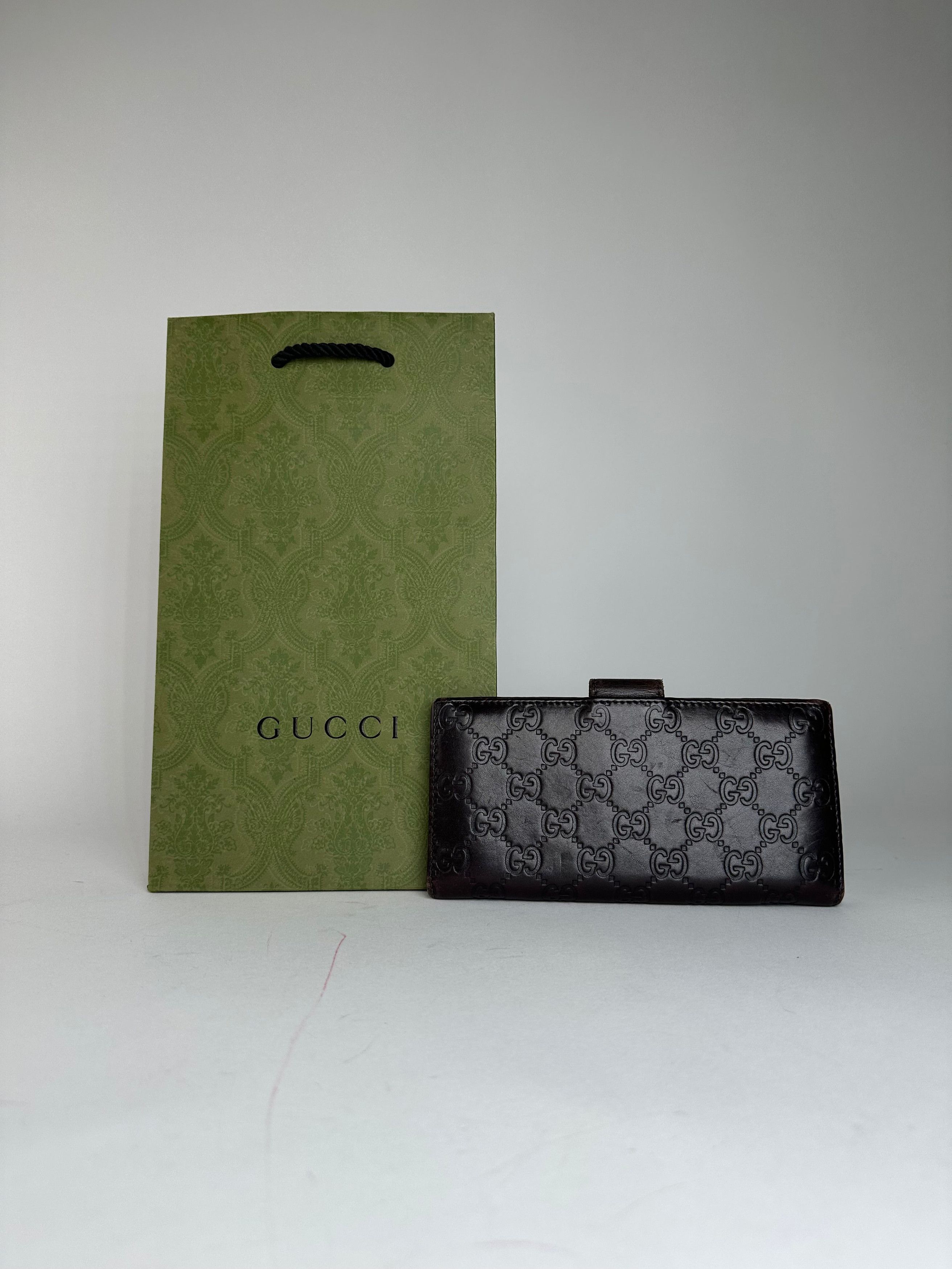 Gucci Vintage Leather Monogram Long Wallet Brown Size ONE SIZE - 2 Thumbnail