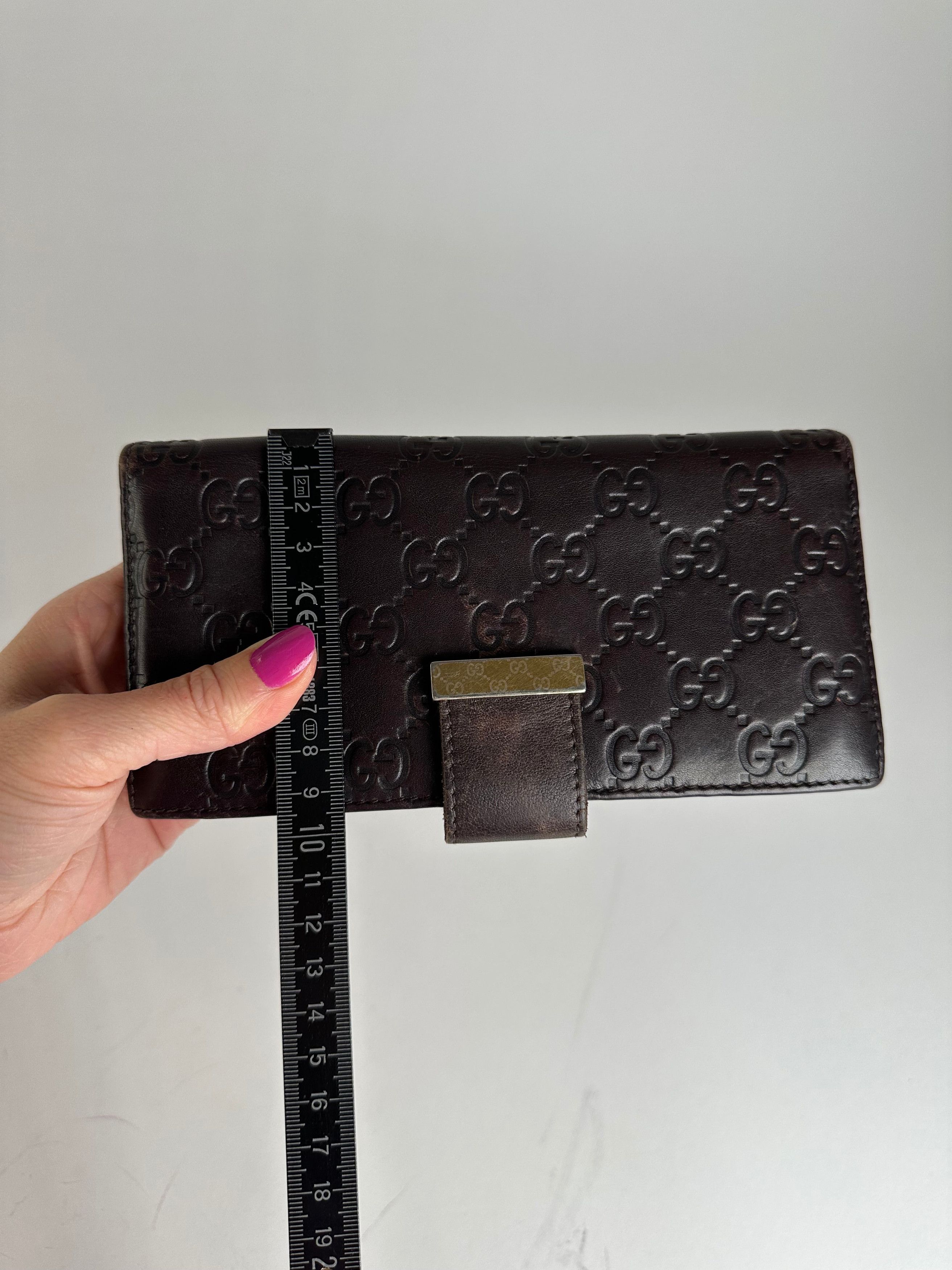 Gucci Vintage Leather Monogram Long Wallet Brown Size ONE SIZE - 7 Thumbnail