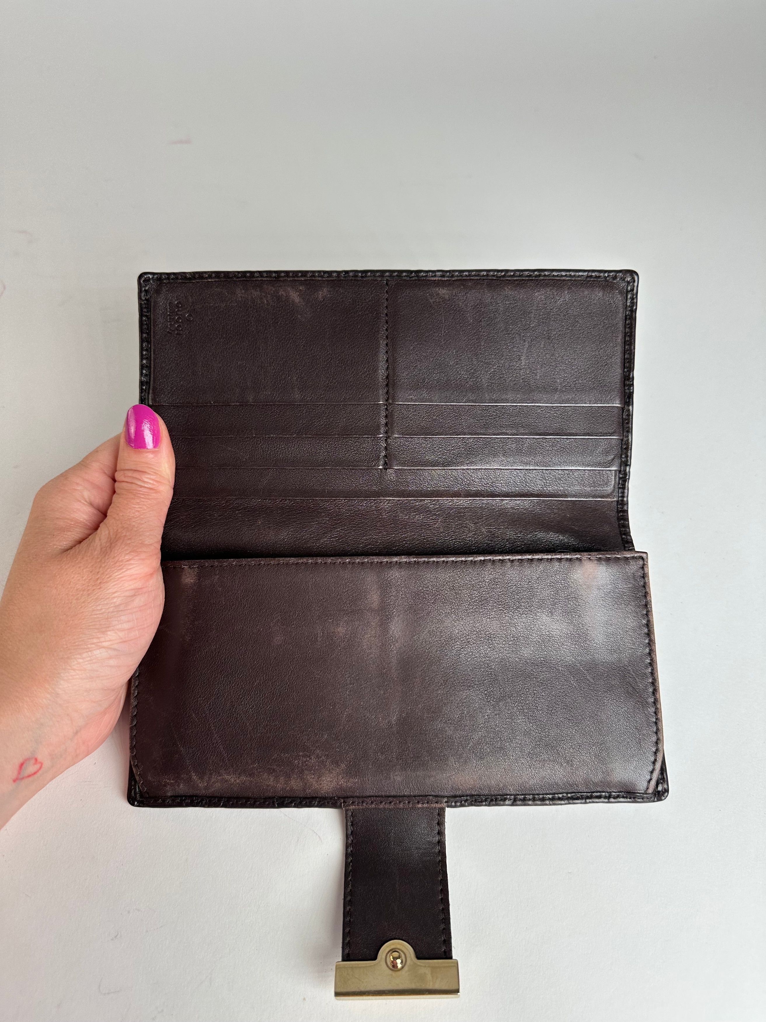 Gucci Vintage Leather Monogram Long Wallet Brown Size ONE SIZE - 3 Thumbnail