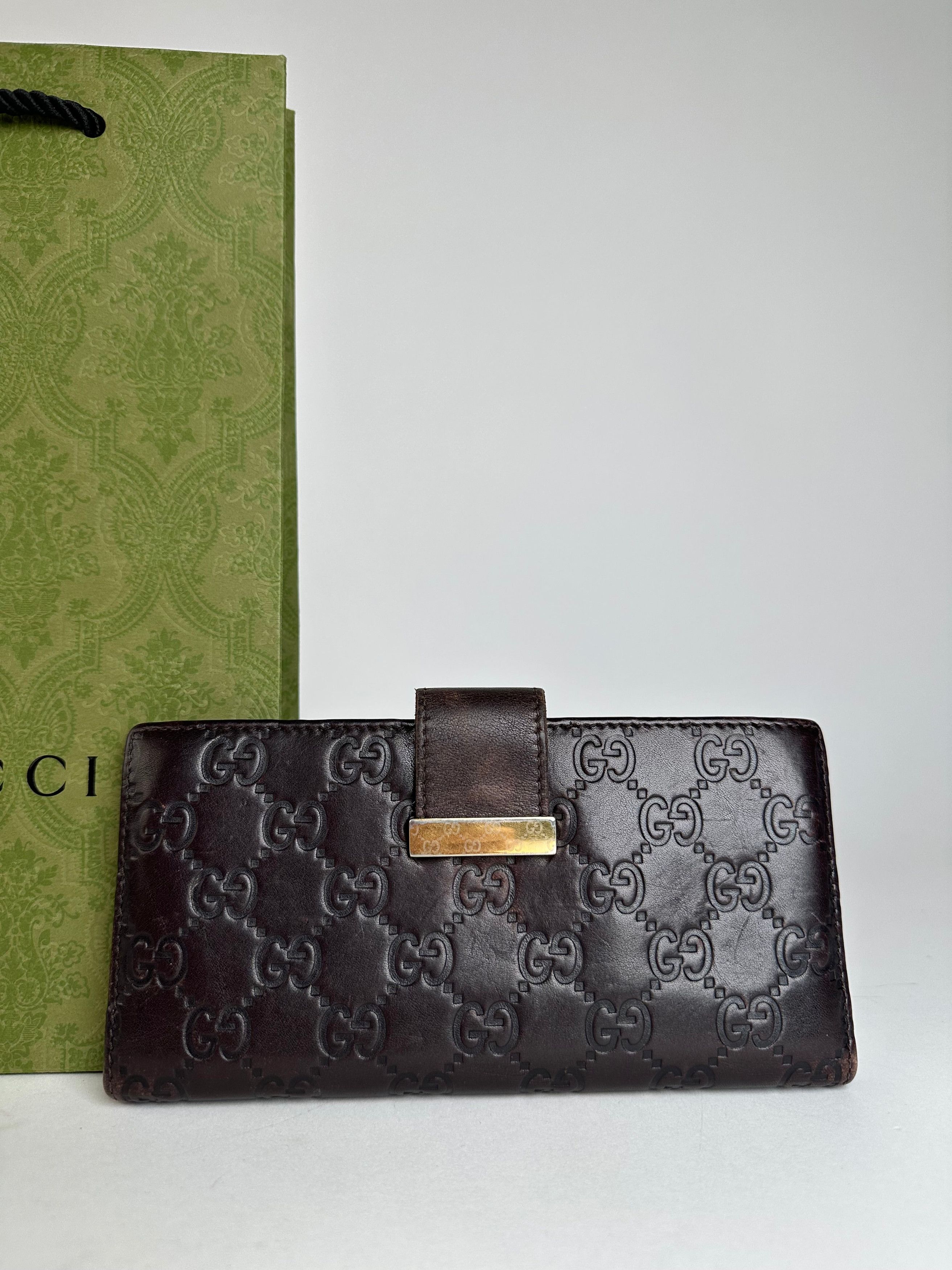 Gucci Vintage Leather Monogram Long Wallet Brown Size ONE SIZE - 8 Thumbnail