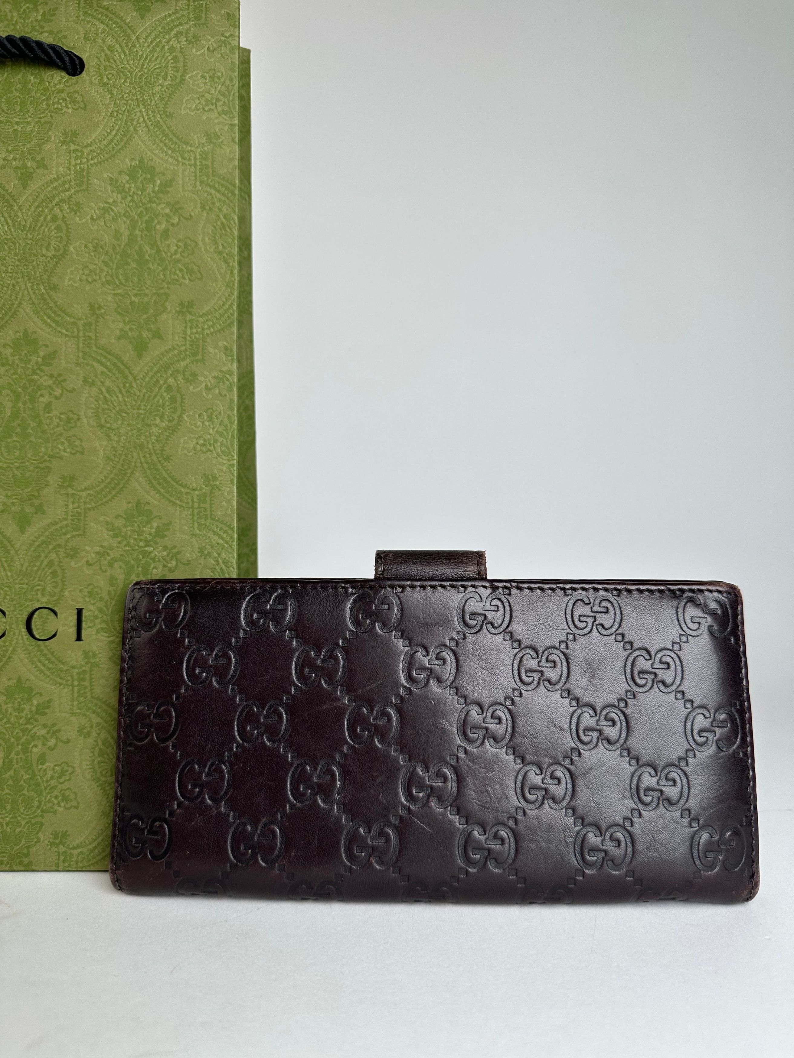 Gucci Vintage Leather Monogram Long Wallet Brown Size ONE SIZE - 9 Thumbnail