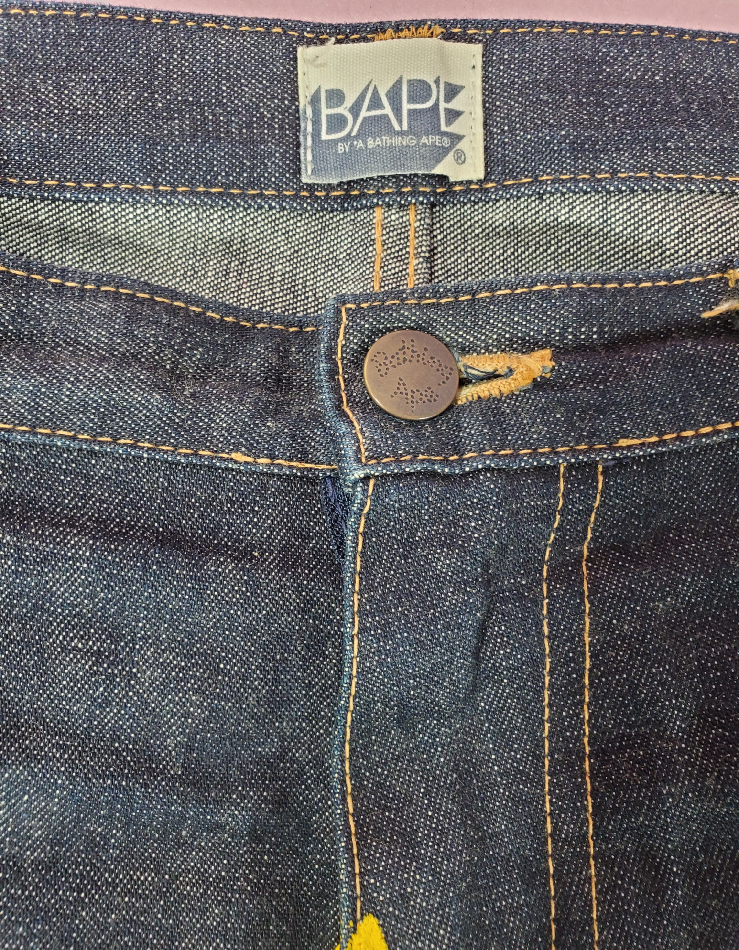 Bape Bape Twinsta STA Yellow Print Dark Denim Jeans XL Bapesta Size US 38 / EU 54 - 3 Thumbnail