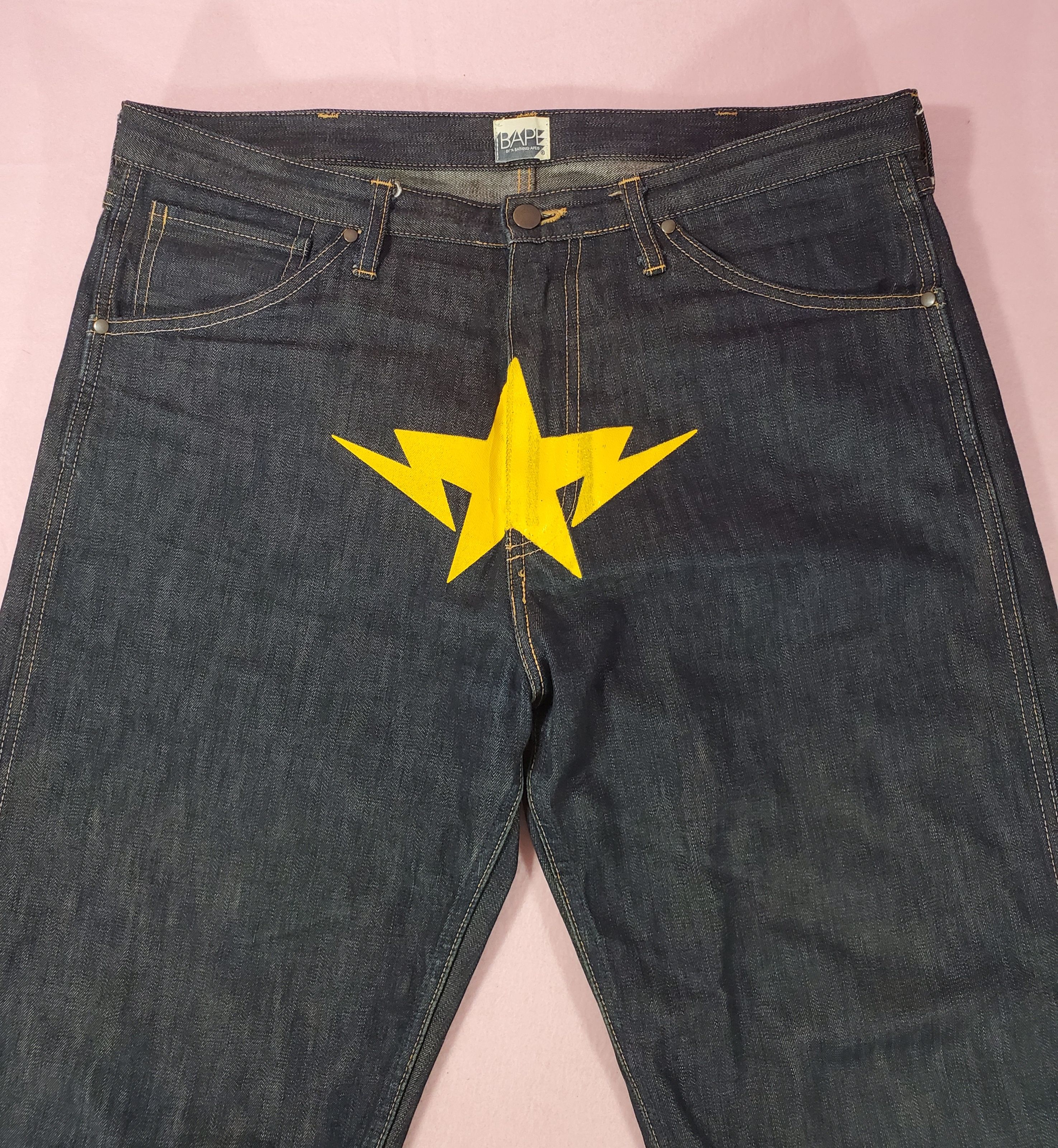 Bape Bape Twinsta STA Yellow Print Dark Denim Jeans XL Bapesta Size US 38 / EU 54 - 1 Preview