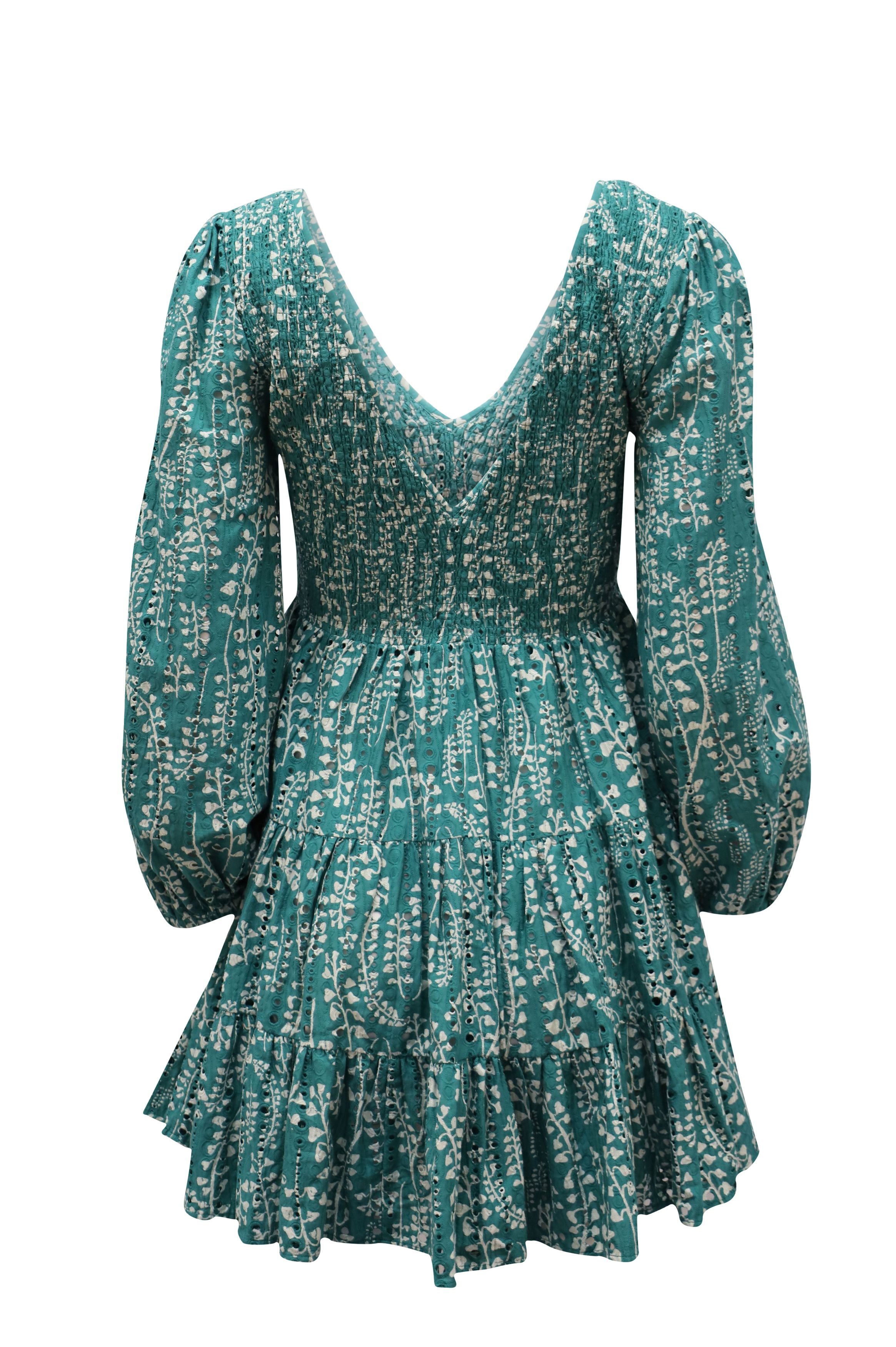 RIXO Rixo Sasha Long Sleeve Mini Dress in Green Cotton Size S / US 4 / IT 40 - 2 Thumbnail