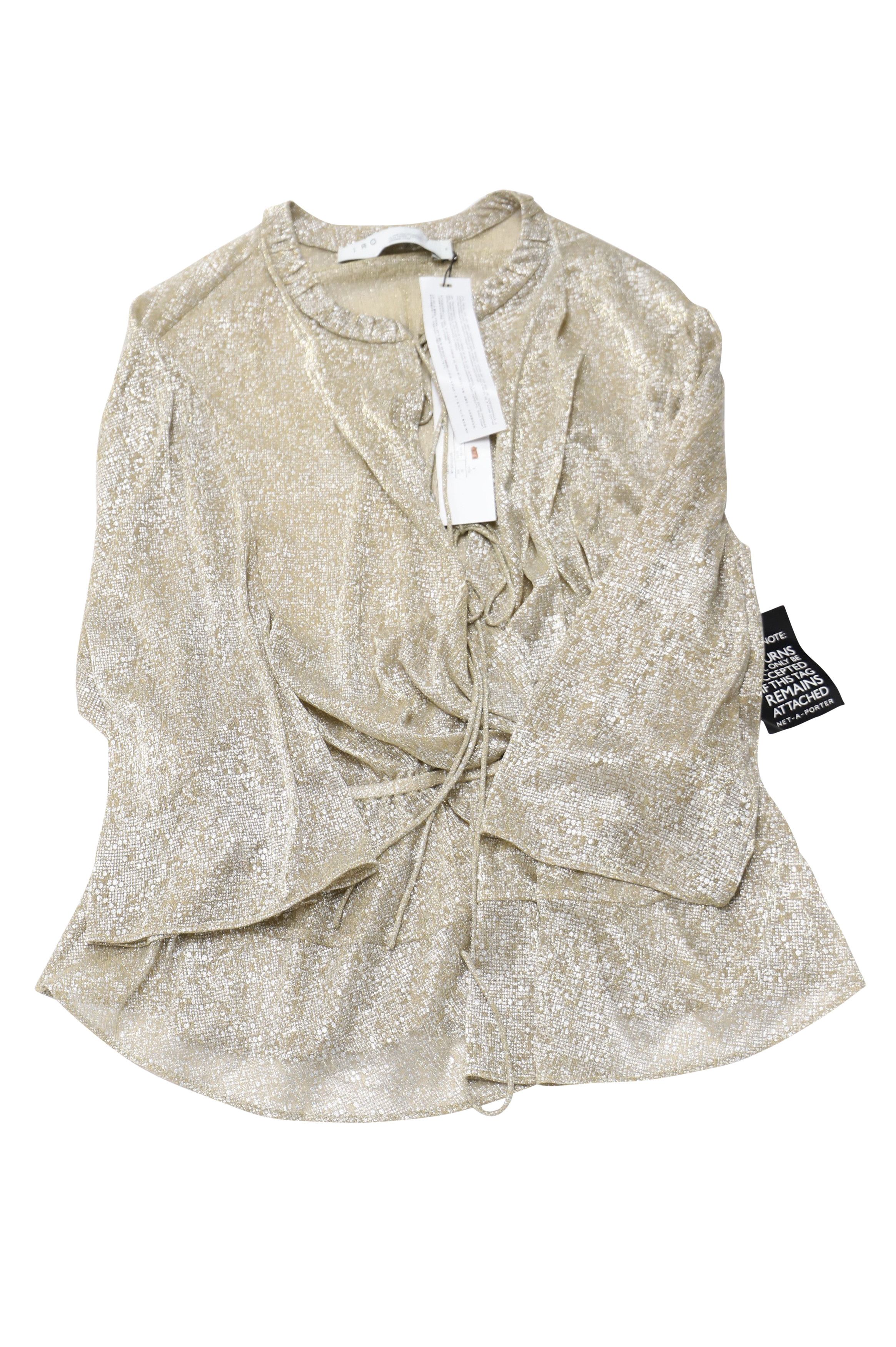 Iro Iro Spacious Tie-Front Metallic Long-Sleeve Top in Gold Poly Size XS / US 0-2 / IT 36-38 - 3 Thumbnail