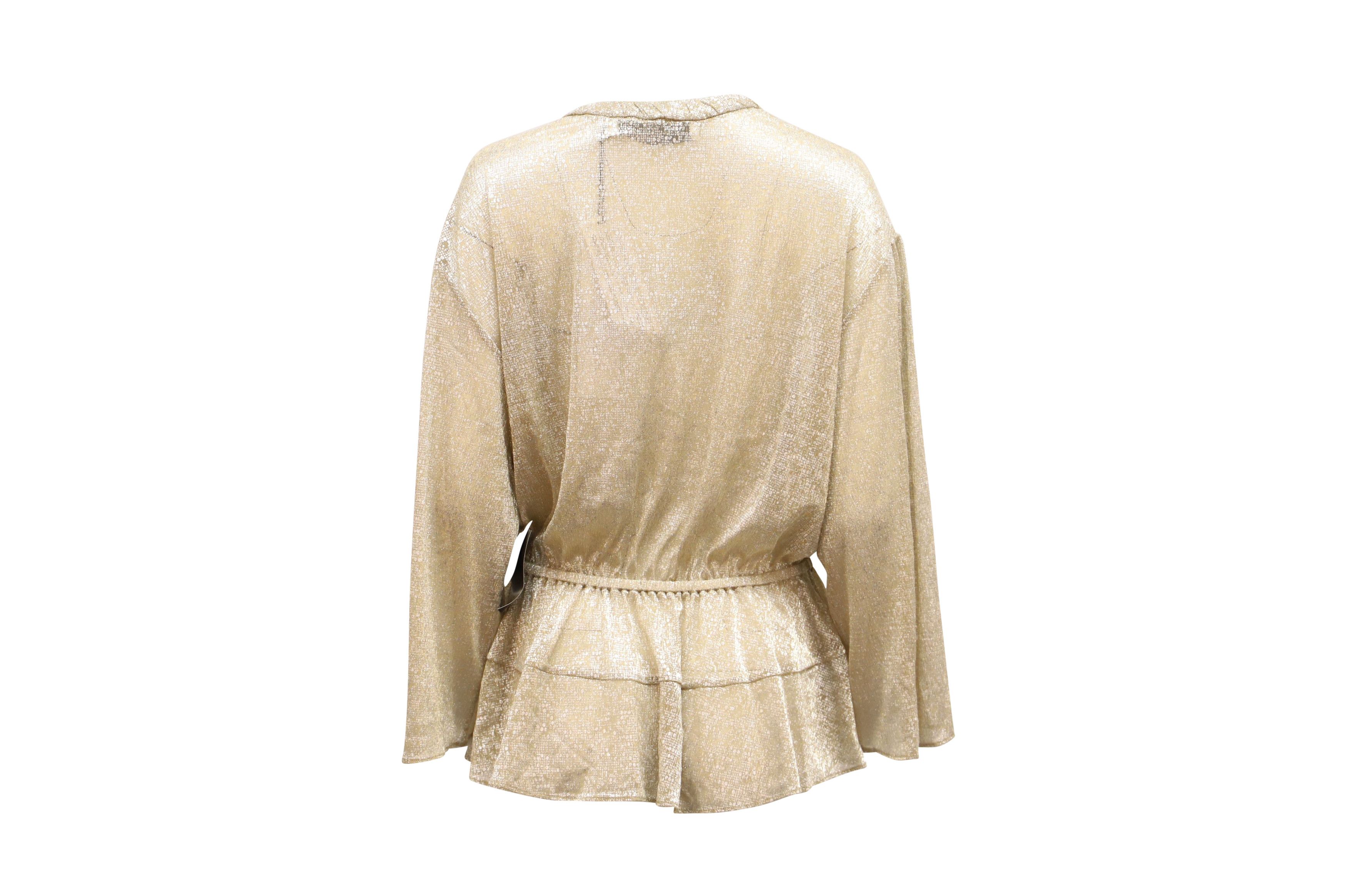 Iro Iro Spacious Tie-Front Metallic Long-Sleeve Top in Gold Poly Size XS / US 0-2 / IT 36-38 - 2 Thumbnail