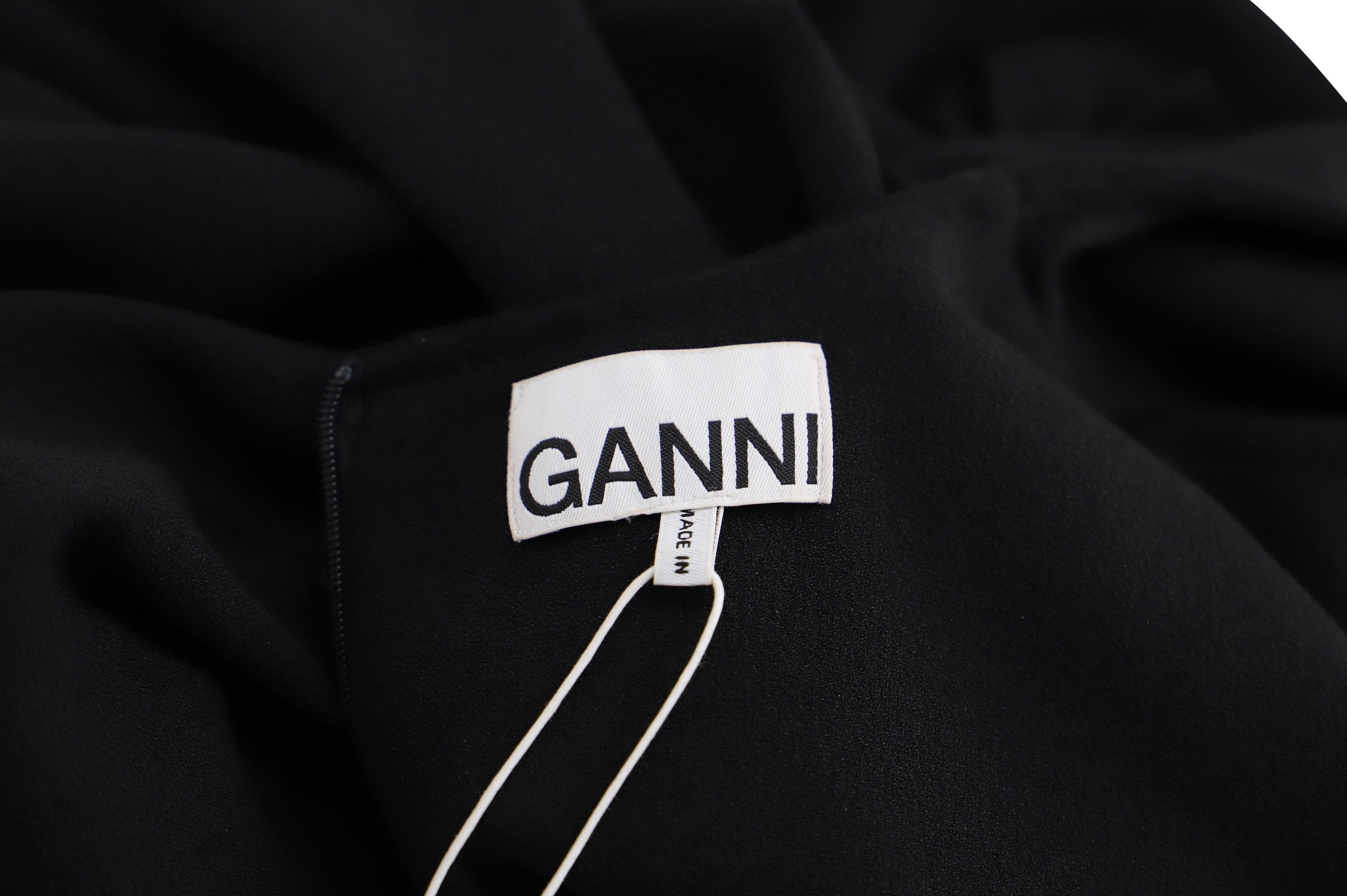 Ganni Ganni Ruffle-Trimmed Mini Dress in Black Polyester Size XS / US 0-2 / IT 36-38 - 4 Thumbnail