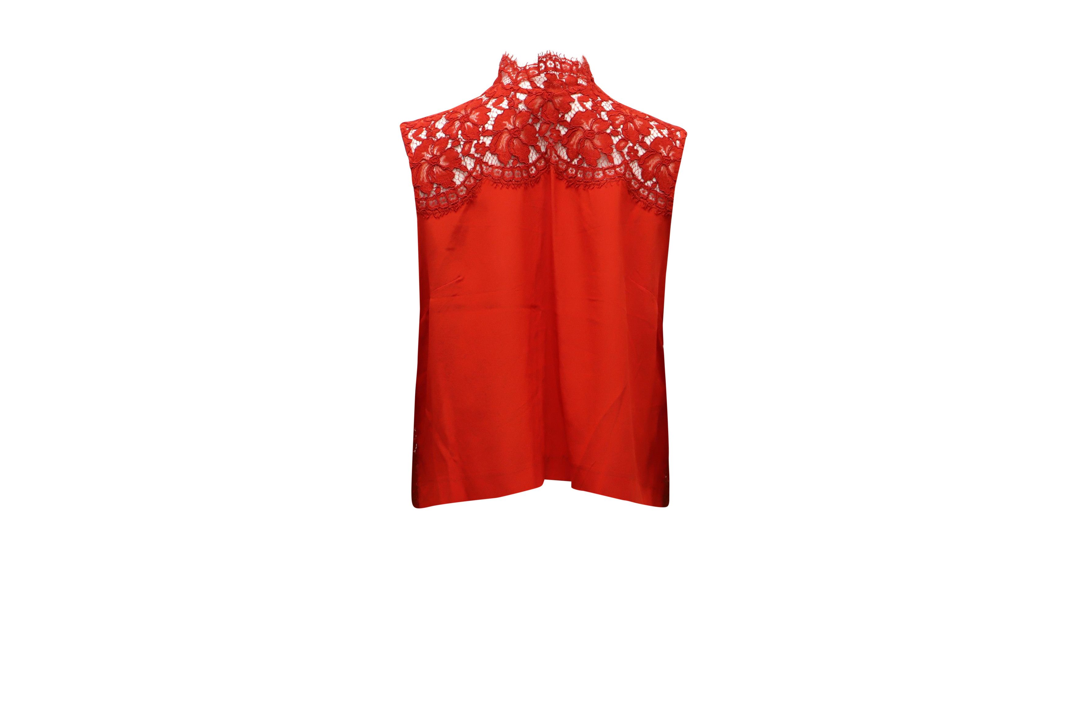 Sandro Sandro Paris Sleeveless Lace Blouse in Red Silk Size S / US 4 / IT 40 - 2 Thumbnail