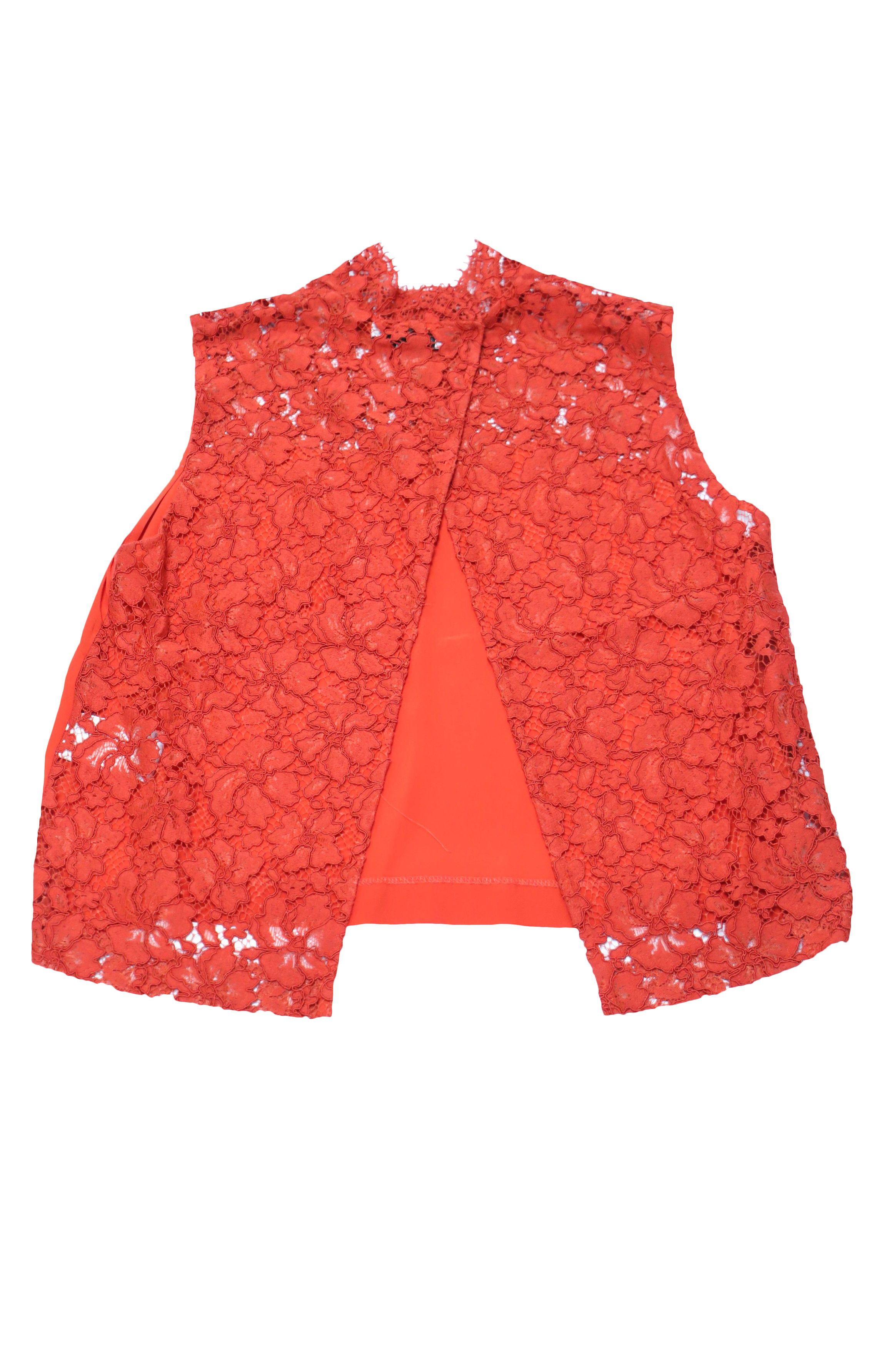 Sandro Sandro Paris Sleeveless Lace Blouse in Red Silk Size S / US 4 / IT 40 - 3 Thumbnail