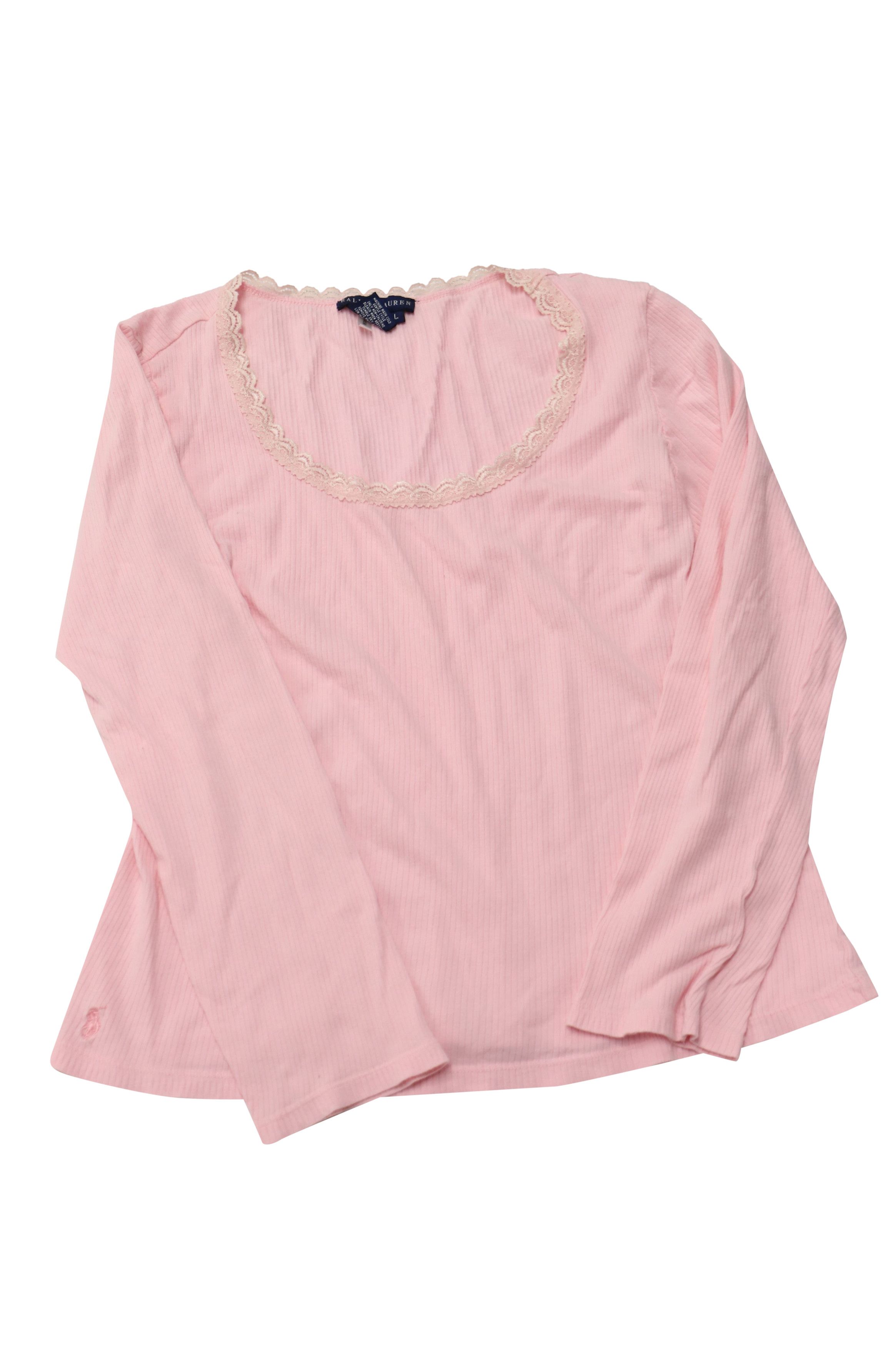 Ralph Lauren Ralph Lauren Lace Trimmed Scoop Neck Sweater in Pink Cotton Size L / US 10 / IT 46 - 3 Thumbnail