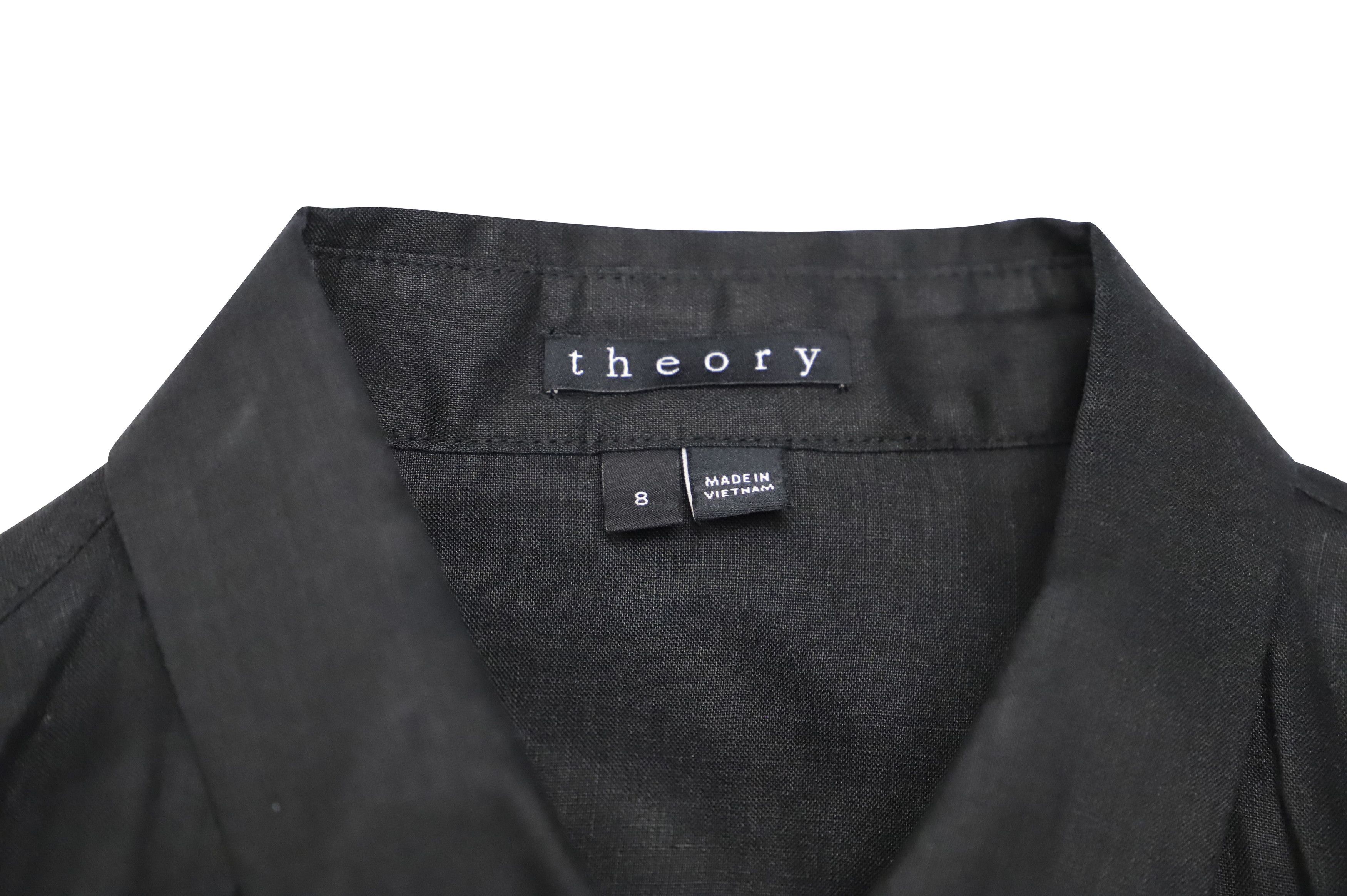 Theory Theory Belted Shirt Dress in Black Linen Size XS / US 0-2 / IT 36-38 - 4 Thumbnail