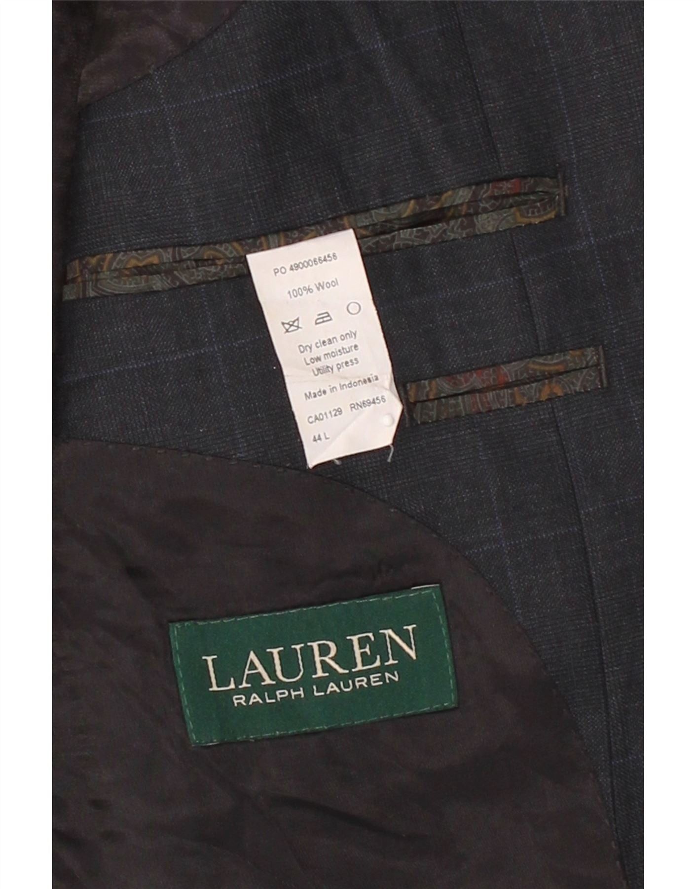 Ralph Lauren Mens Long 2 Button Blazer Jacket UK 44 2XL Navy Blue Check Size US L / EU 52-54 / 3 - 3 Thumbnail