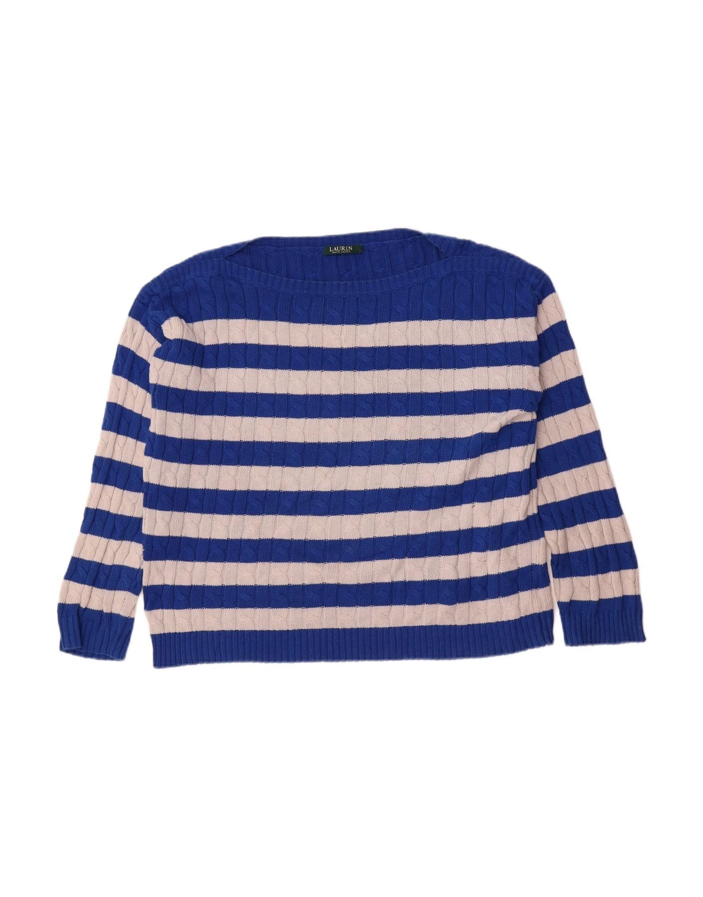 Ralph Lauren Womens Boat Neck Jumper Sweater UK 16 Large Blue Striped Size XXL / US 16-18 / IT 52-54 - 3 Thumbnail