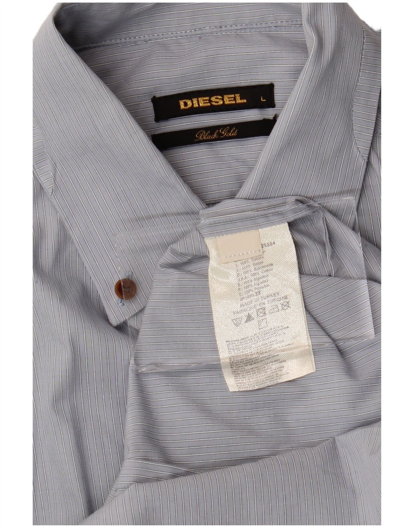 Diesel Mens Shirt Large Blue Pinstripe Cotton Size US L / EU 52-54 / 3 - 3 Thumbnail