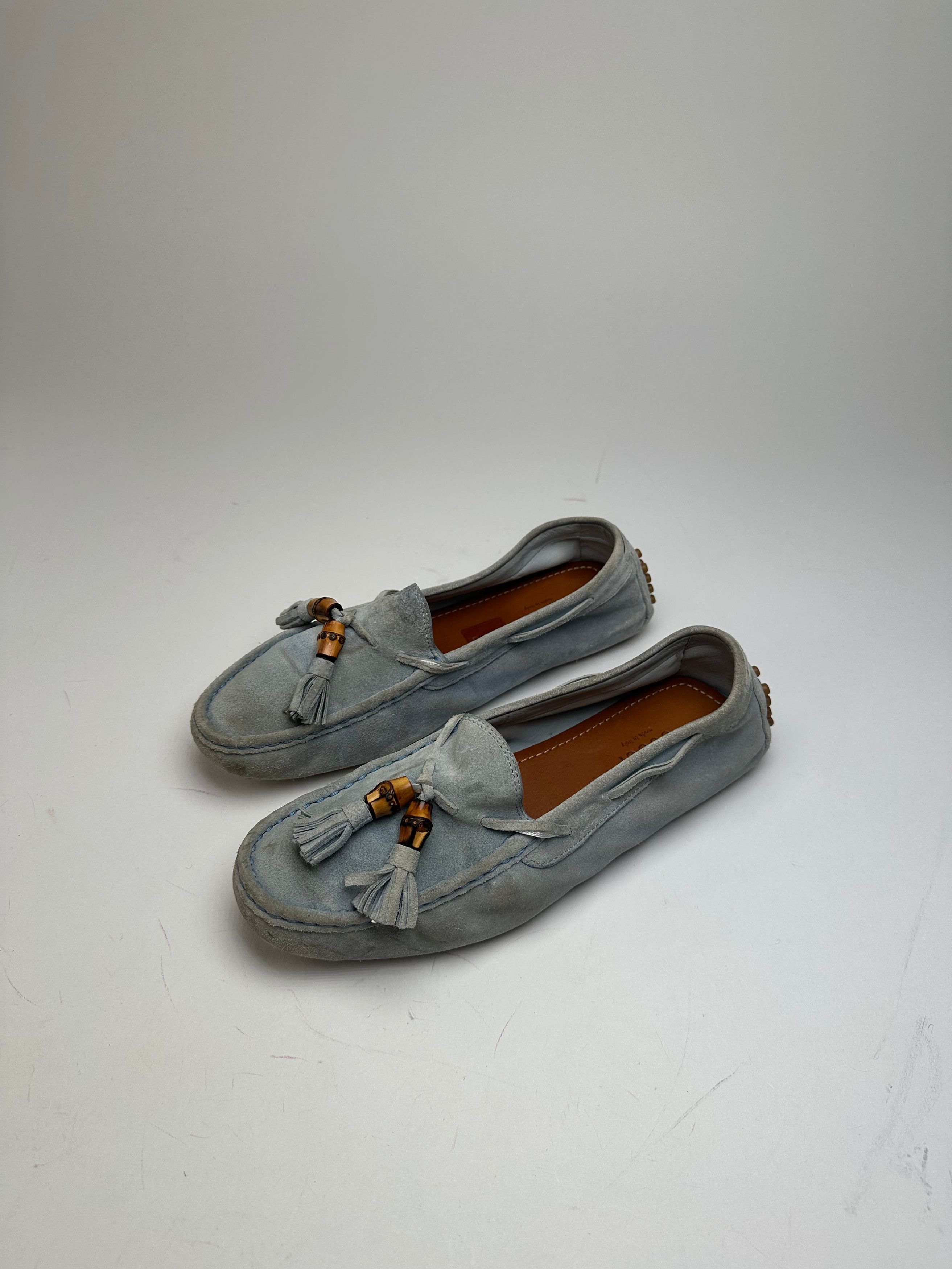 Other Vintage Gucci Bamboo Suede Loafer Light Blue EU37 Size US 6 / IT 36 - 6 Thumbnail