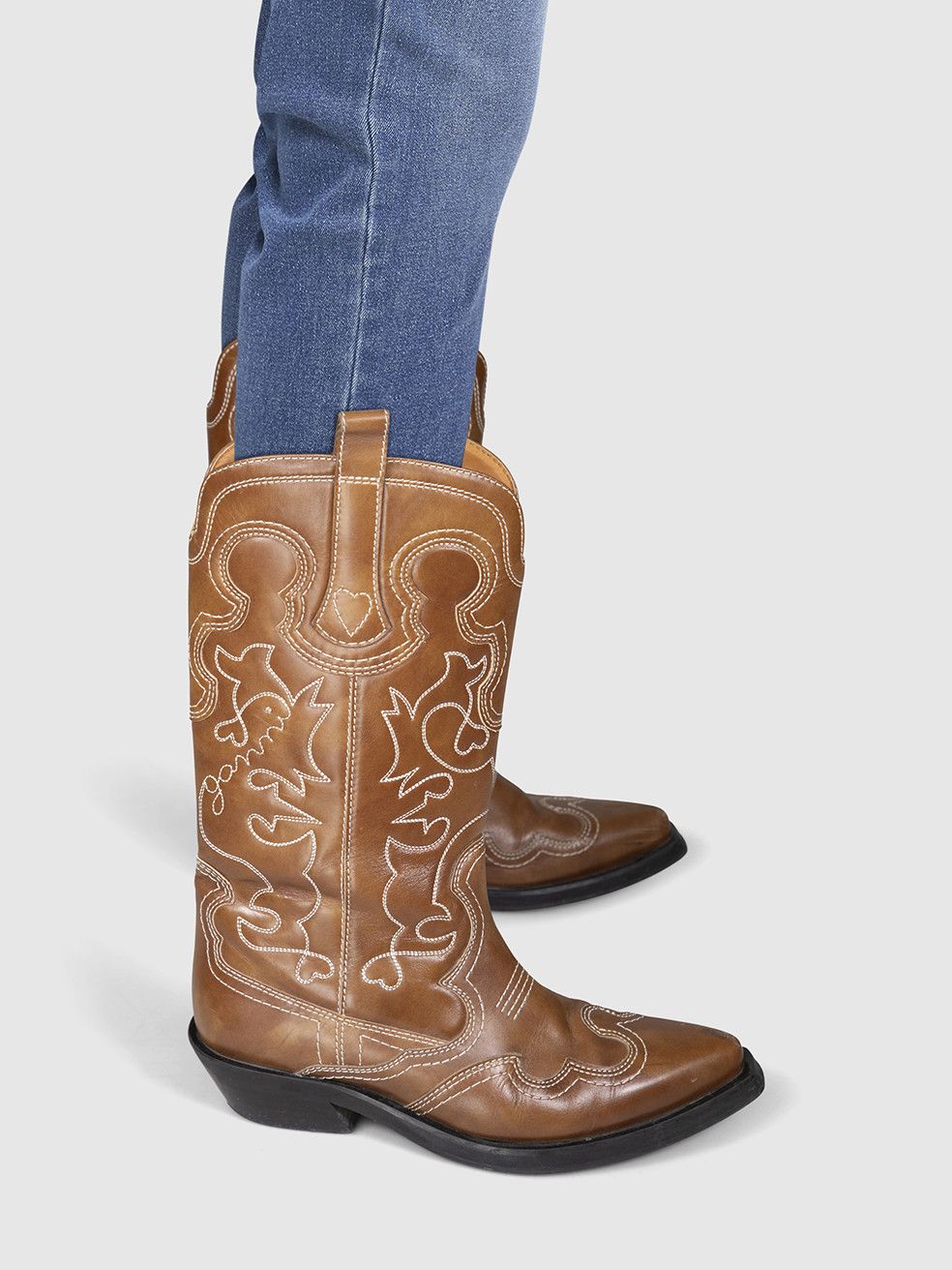 Ganni Brown Leather Embroidered Western Boots Size US 9 / IT 39 - 2 Thumbnail