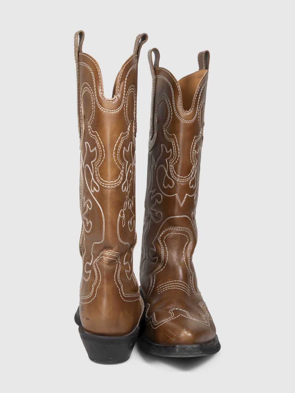 Ganni Brown Leather Embroidered Western Boots Size US 9 / IT 39 - 4 Thumbnail