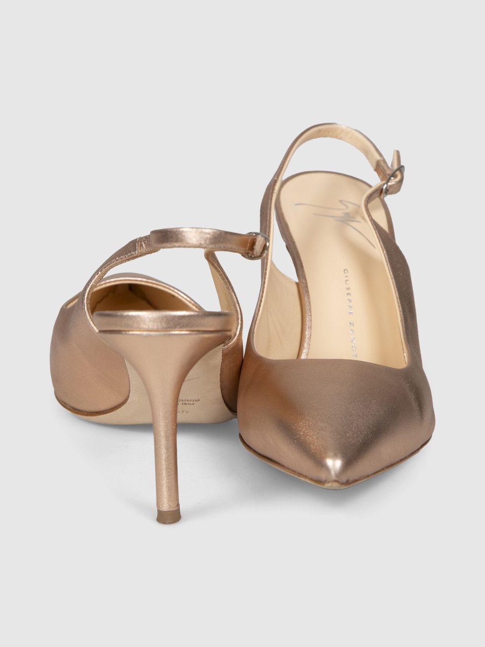Giuseppe Zanotti Rose Gold Leather Sling Back Heels Size US 6.5 / IT 36.5 - 4 Thumbnail