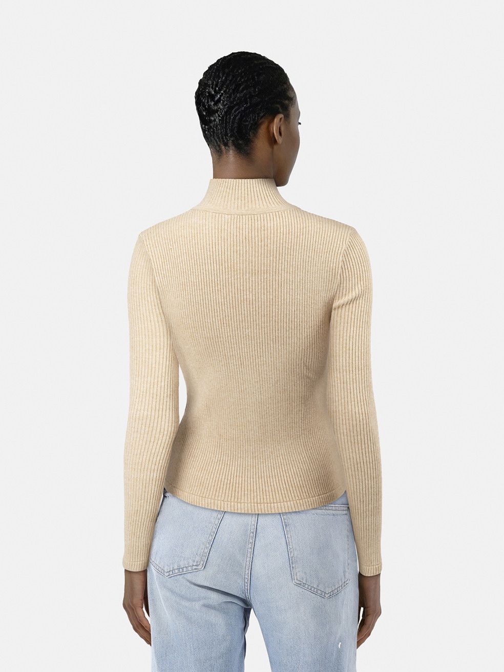 Jonathan Simkhai Beige Ribbed Cut Out Turtleneck Size S / US 4 / IT 40 - 2 Thumbnail