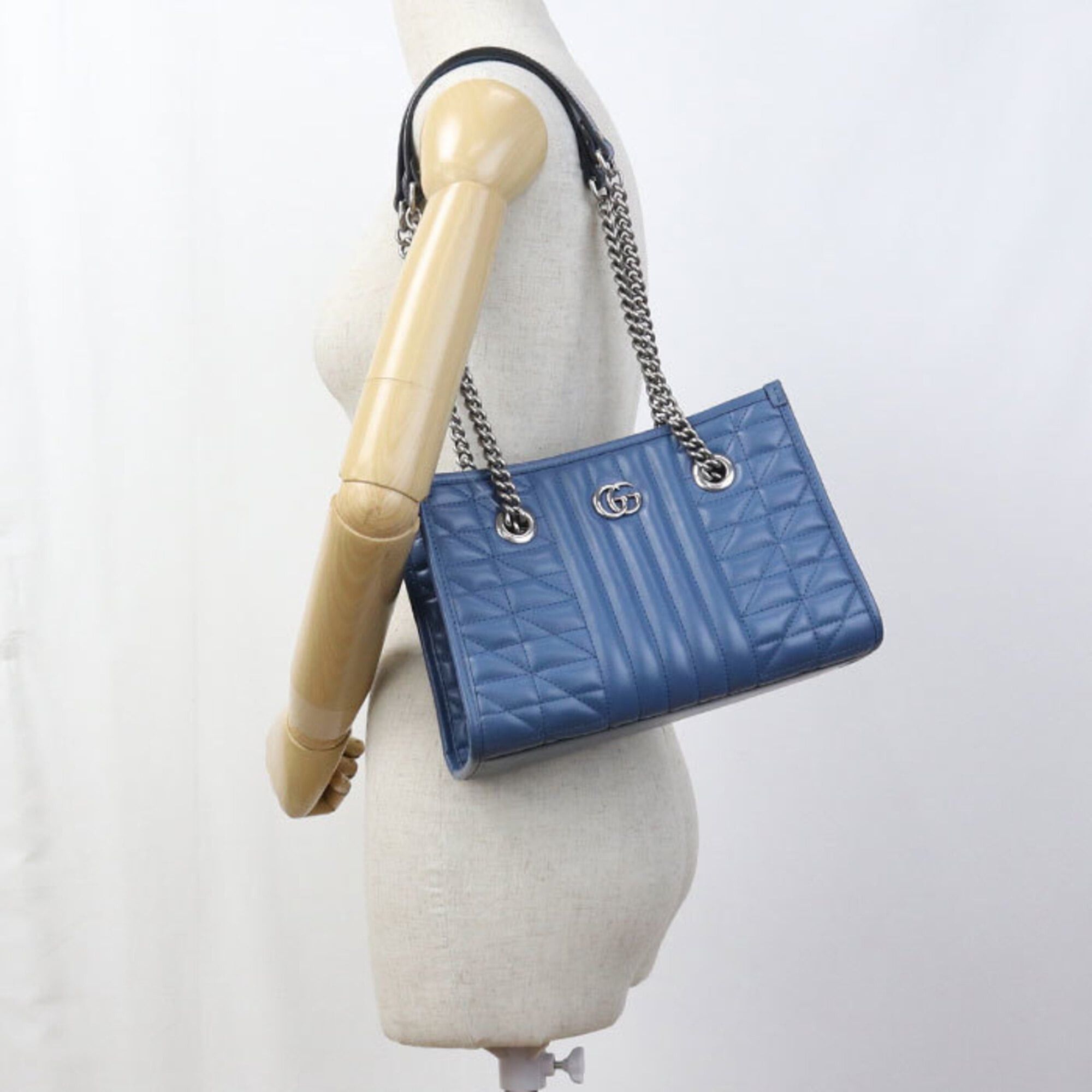 Gucci Gucci Tote Bag 681483 Chain GG Marmont Women's Blue Size ONE SIZE - 8 Thumbnail