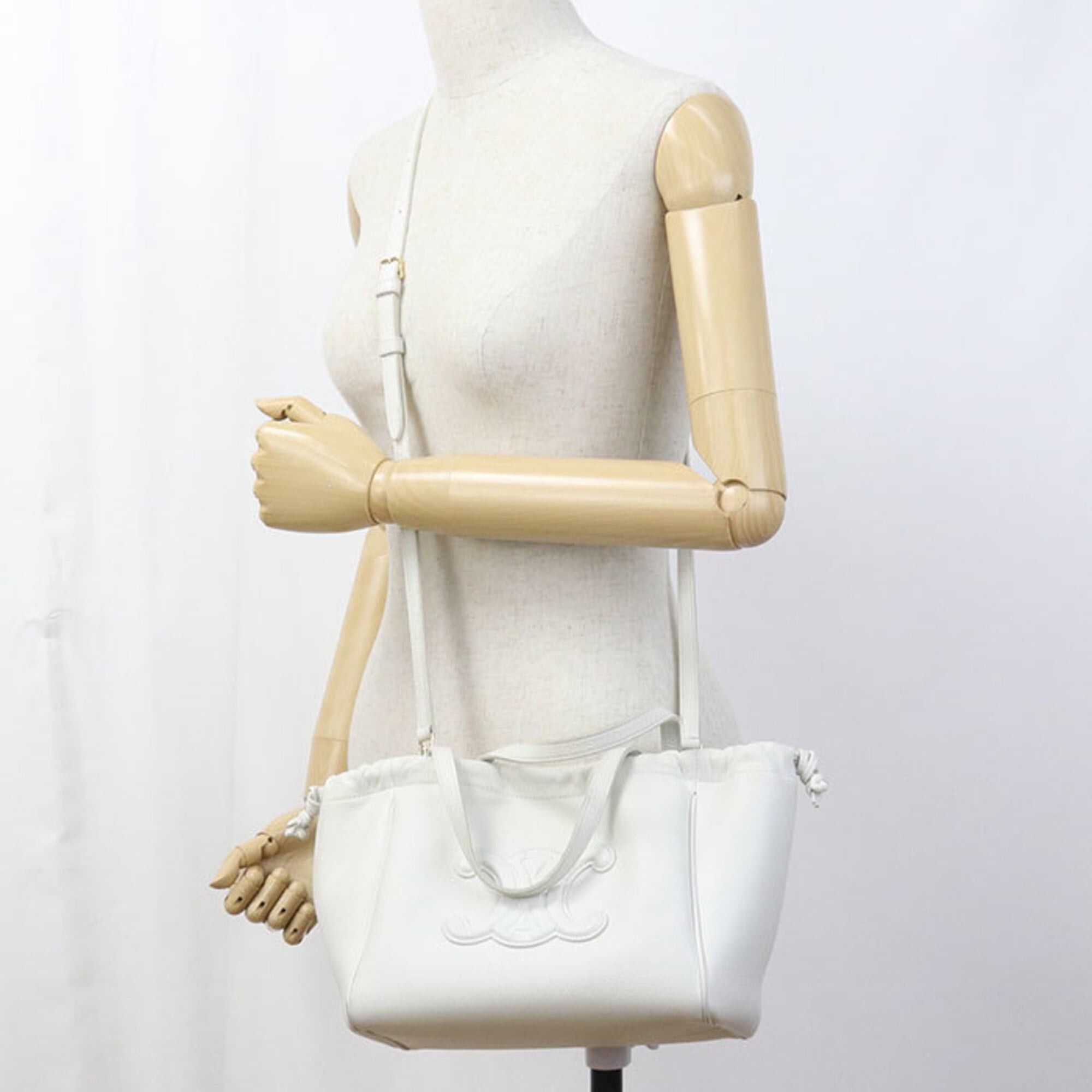 Celine Celine handbag 111013ENY.01BC Small Cabas Drawstring Triomphe Women's White Size ONE SIZE - 9 Thumbnail