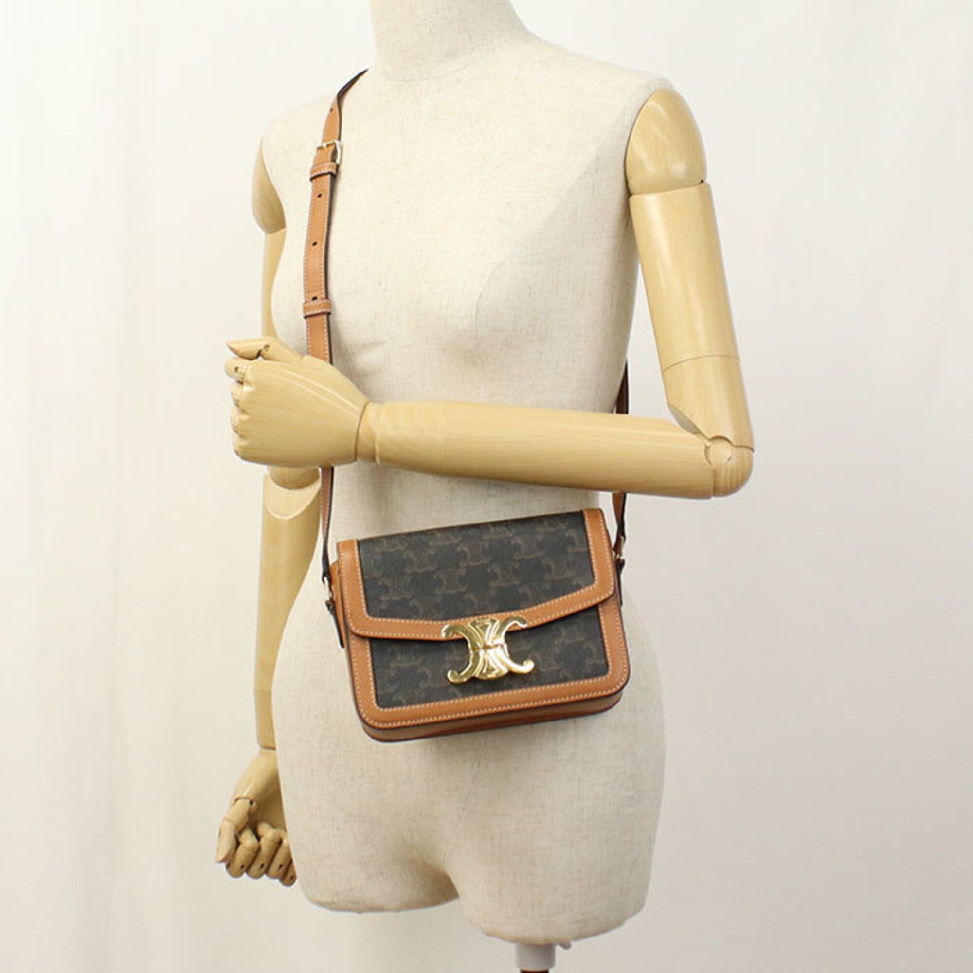 Celine Celine Crossbody Shoulder Bag 188882BZ4.04LU Triomphe Canvas Women's Brown Size ONE SIZE - 9 Thumbnail