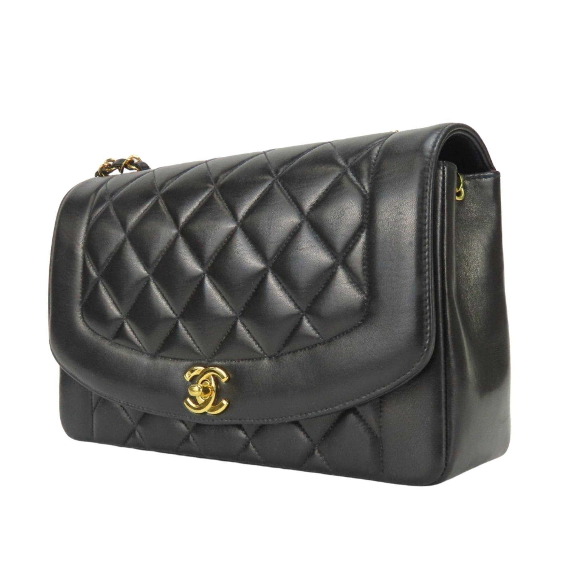 Chanel Chanel Diana Shoulder Bag, Lambskin, Black, Gold Hardware, Coco Mark, Chain, Women's. Size ONE SIZE - 3 Thumbnail