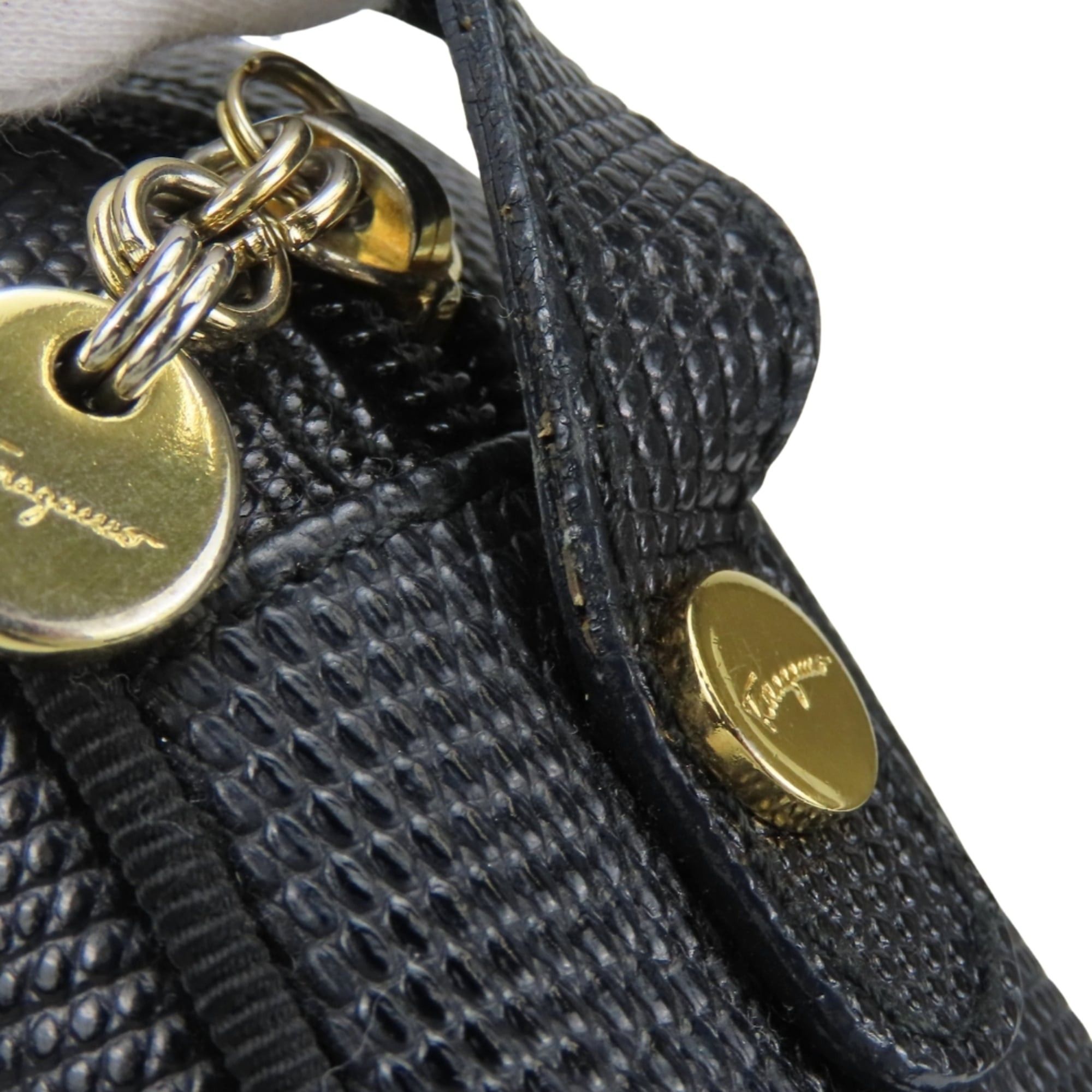 Salvatore Ferragamo Salvatore Ferragamo Shoulder Bag Vara D213096 Embossed Leather Black Gold Hardware Women's Size ONE SIZE - 11 Thumbnail