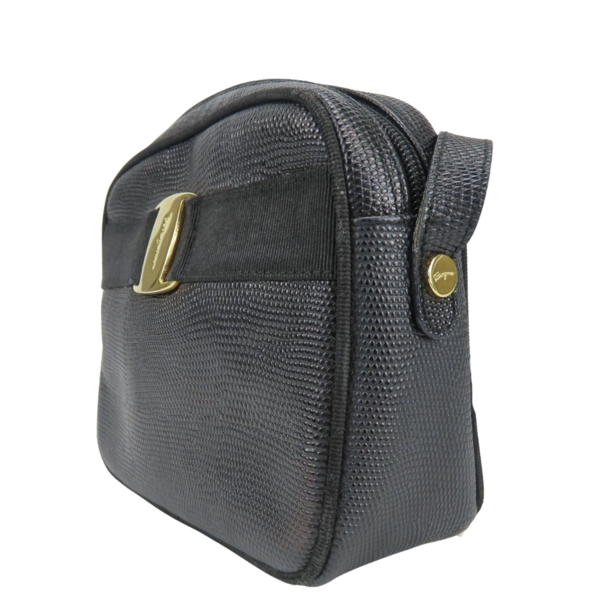 Salvatore Ferragamo Salvatore Ferragamo Shoulder Bag Vara D213096 Embossed Leather Black Gold Hardware Women's Size ONE SIZE - 3 Thumbnail