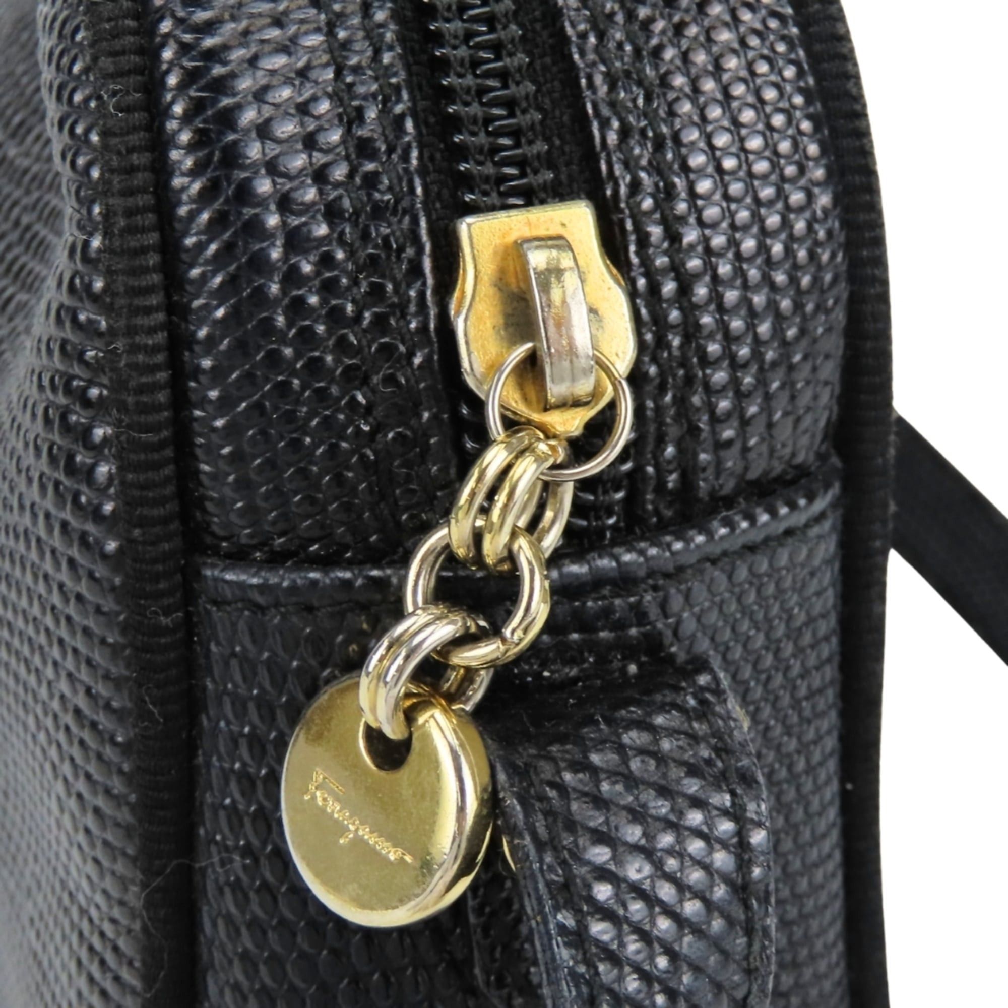 Salvatore Ferragamo Salvatore Ferragamo Shoulder Bag Vara D213096 Embossed Leather Black Gold Hardware Women's Size ONE SIZE - 15 Thumbnail