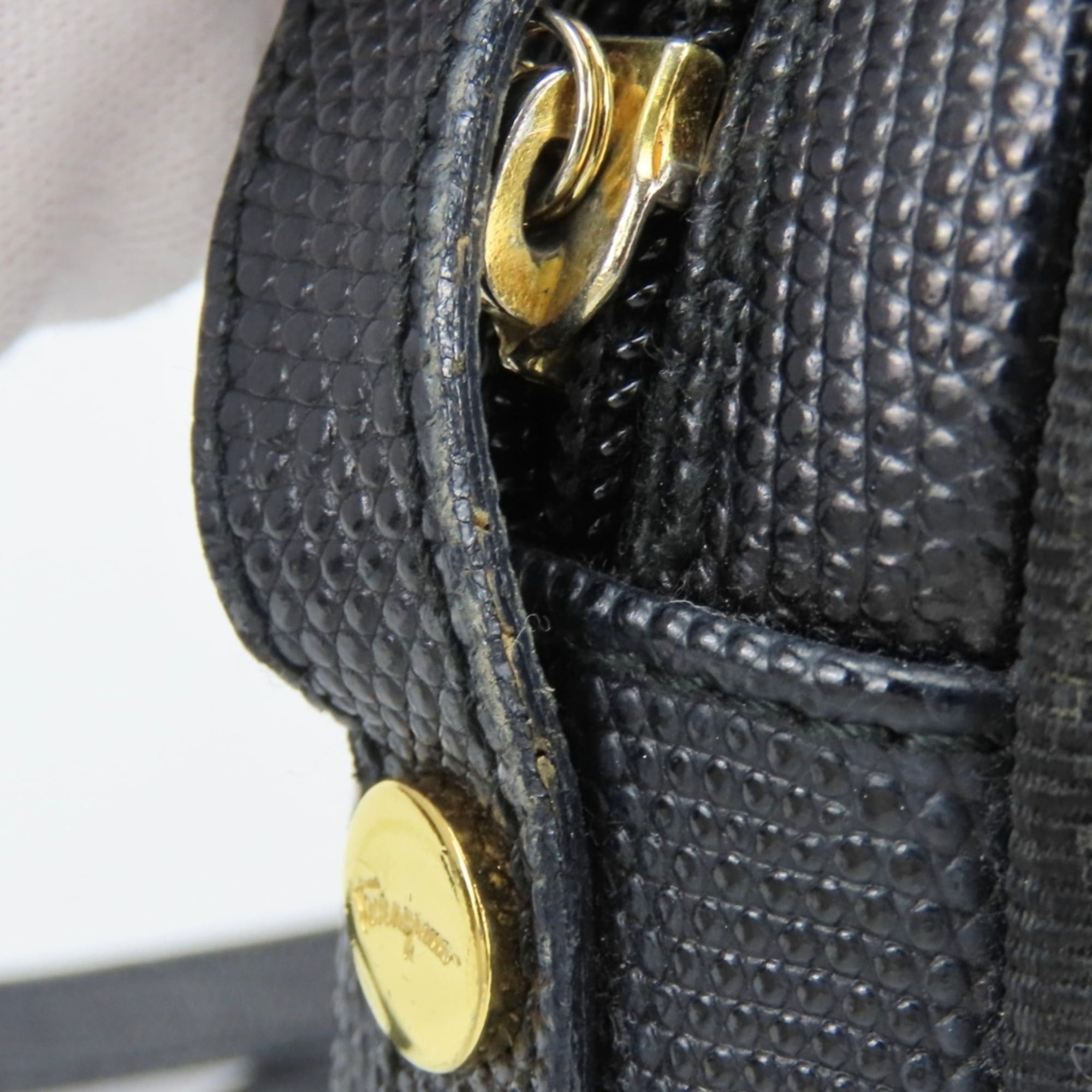 Salvatore Ferragamo Salvatore Ferragamo Shoulder Bag Vara D213096 Embossed Leather Black Gold Hardware Women's Size ONE SIZE - 12 Thumbnail