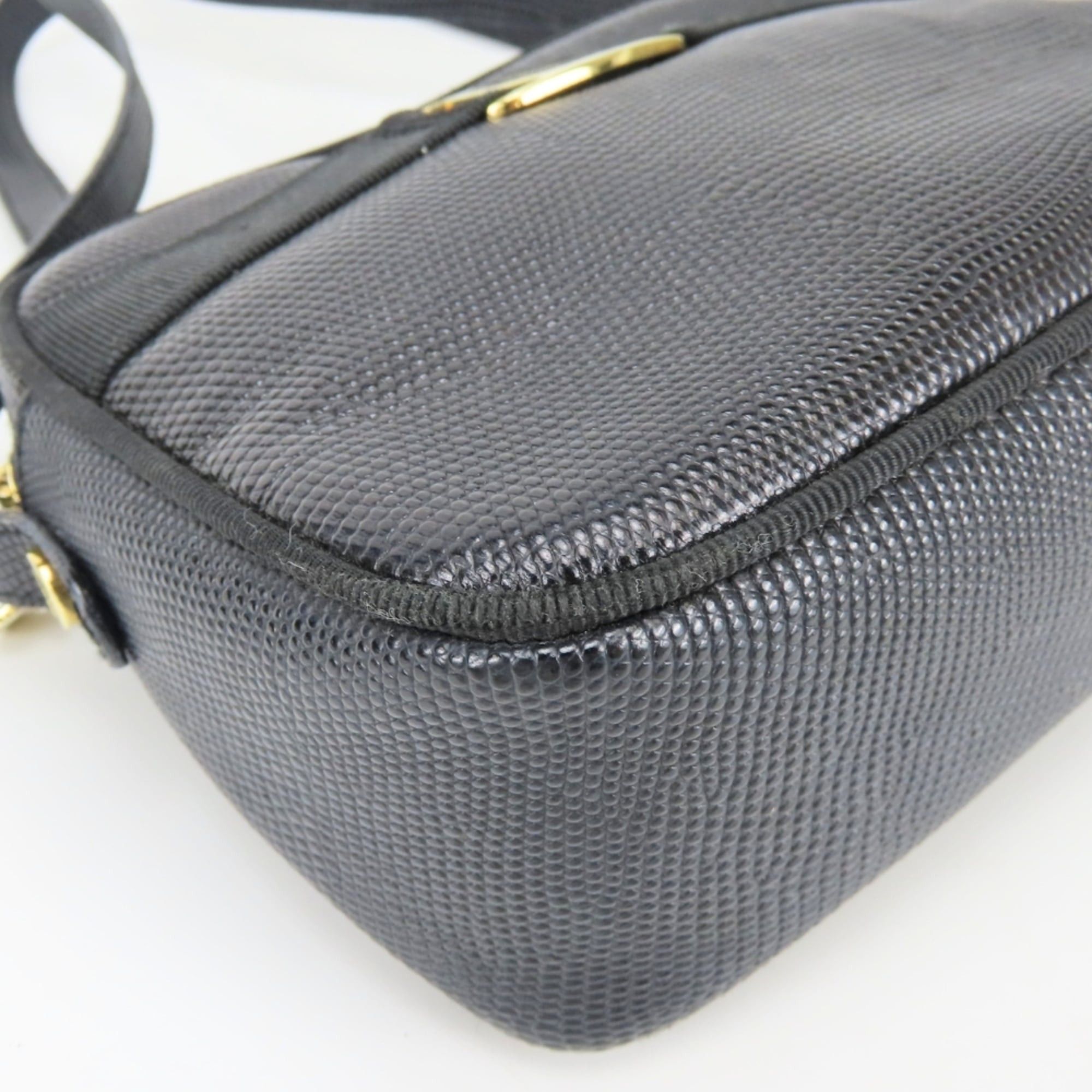 Salvatore Ferragamo Salvatore Ferragamo Shoulder Bag Vara D213096 Embossed Leather Black Gold Hardware Women's Size ONE SIZE - 7 Thumbnail