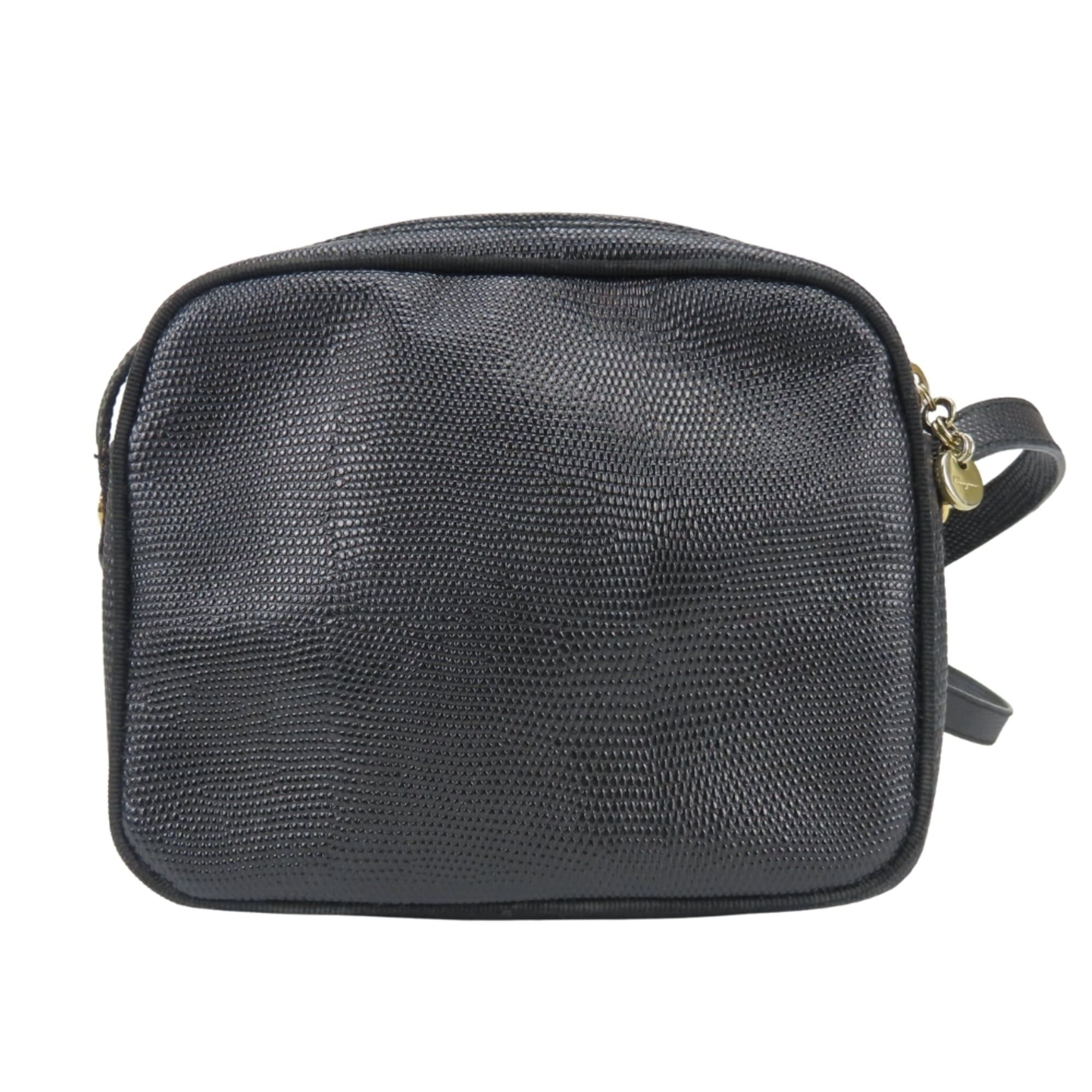 Salvatore Ferragamo Salvatore Ferragamo Shoulder Bag Vara D213096 Embossed Leather Black Gold Hardware Women's Size ONE SIZE - 4 Thumbnail