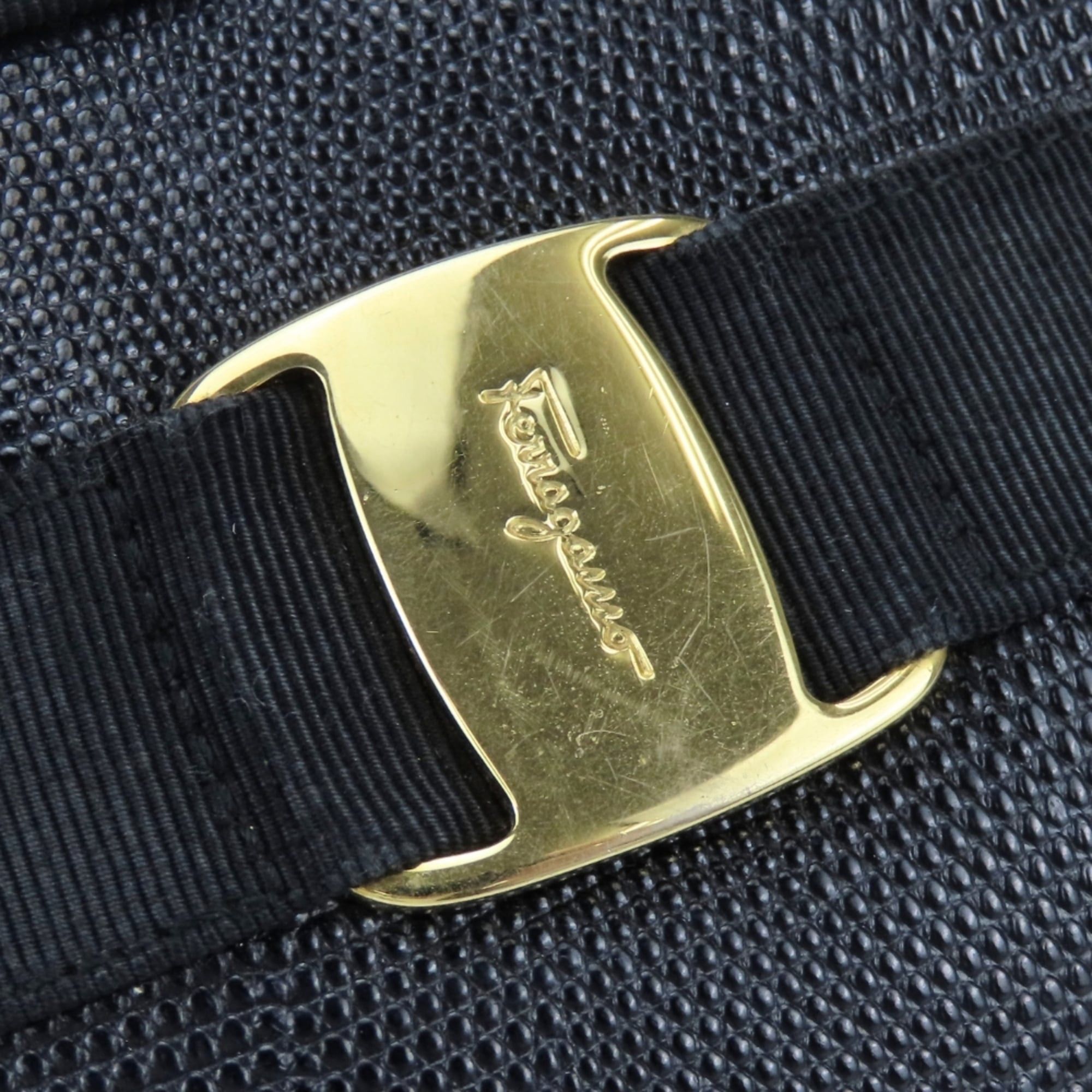 Salvatore Ferragamo Salvatore Ferragamo Shoulder Bag Vara D213096 Embossed Leather Black Gold Hardware Women's Size ONE SIZE - 10 Thumbnail