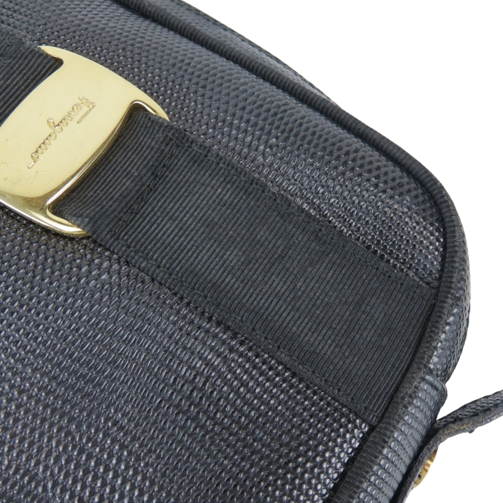 Salvatore Ferragamo Salvatore Ferragamo Shoulder Bag Vara D213096 Embossed Leather Black Gold Hardware Women's Size ONE SIZE - 18 Thumbnail
