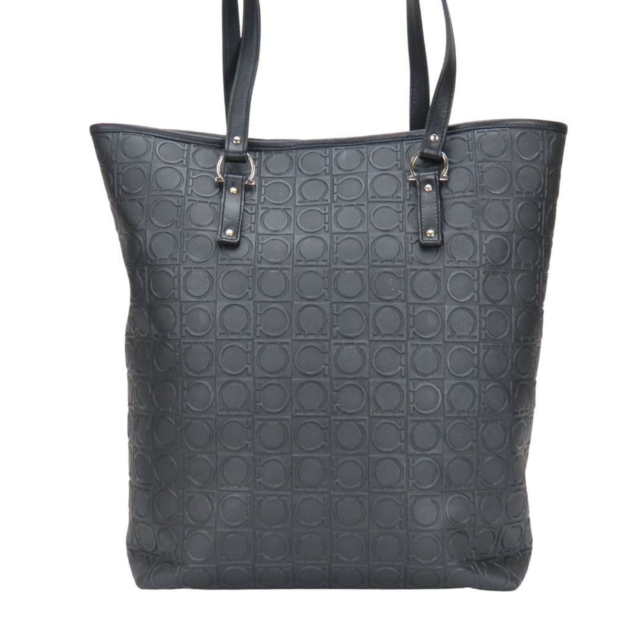 Salvatore Ferragamo Salvatore Ferragamo Gancini Tote Bag AU-21 4909 Black Embossed Leather Women's Size ONE SIZE - 4 Thumbnail