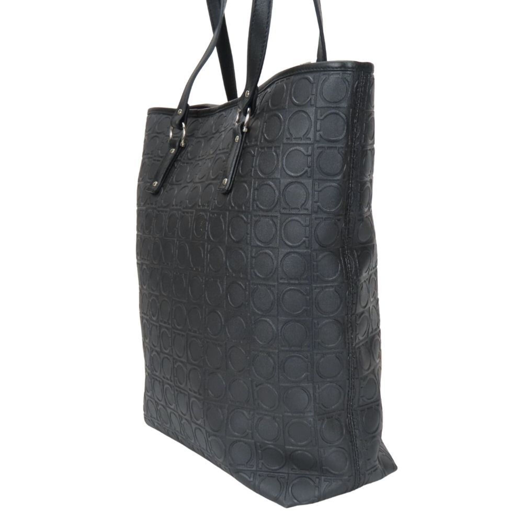 Salvatore Ferragamo Salvatore Ferragamo Gancini Tote Bag AU-21 4909 Black Embossed Leather Women's Size ONE SIZE - 3 Thumbnail