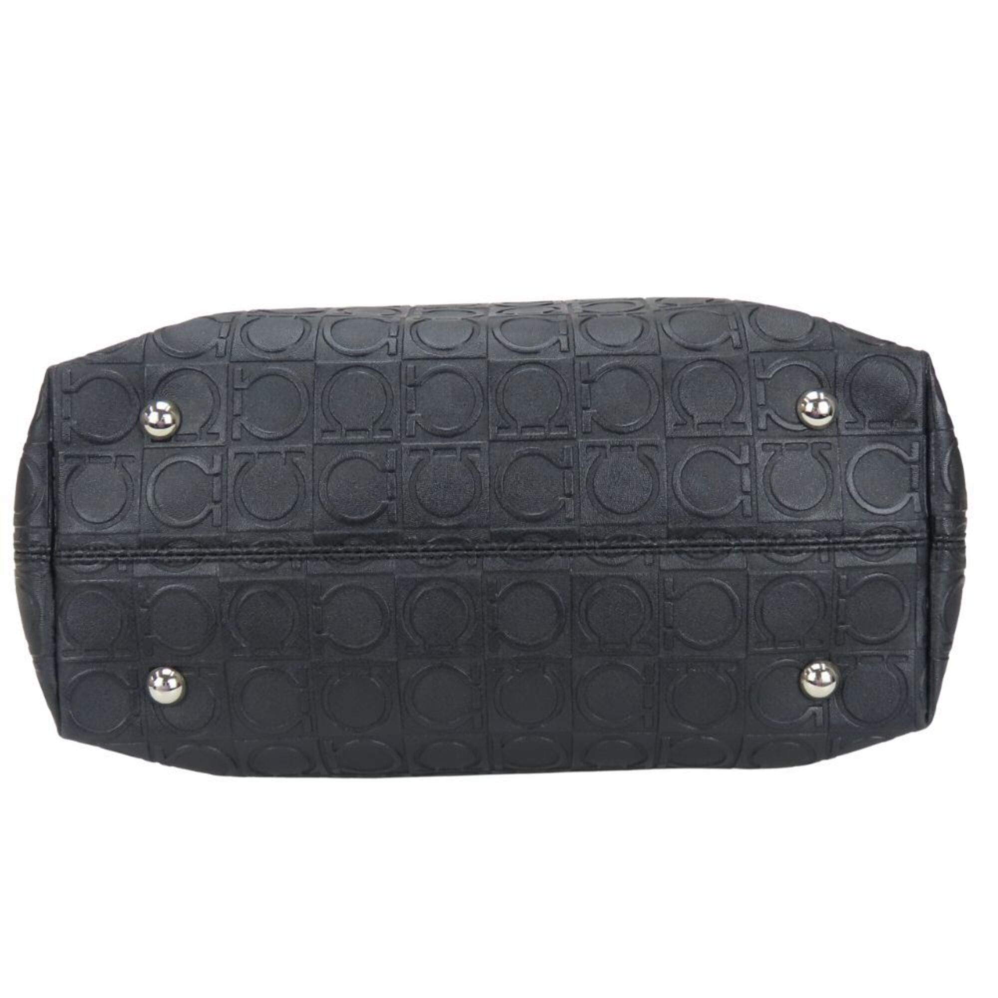 Salvatore Ferragamo Salvatore Ferragamo Gancini Tote Bag AU-21 4909 Black Embossed Leather Women's Size ONE SIZE - 5 Thumbnail