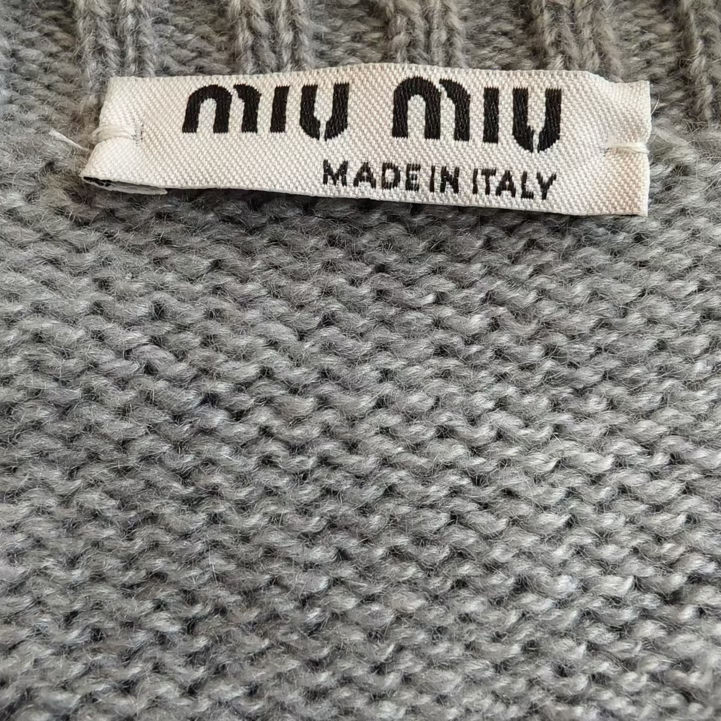 Miu Miu Miu Miu Gray Ruffled Cashmere Cardigan Size XS / US 0-2 / IT 36-38 - 3 Thumbnail