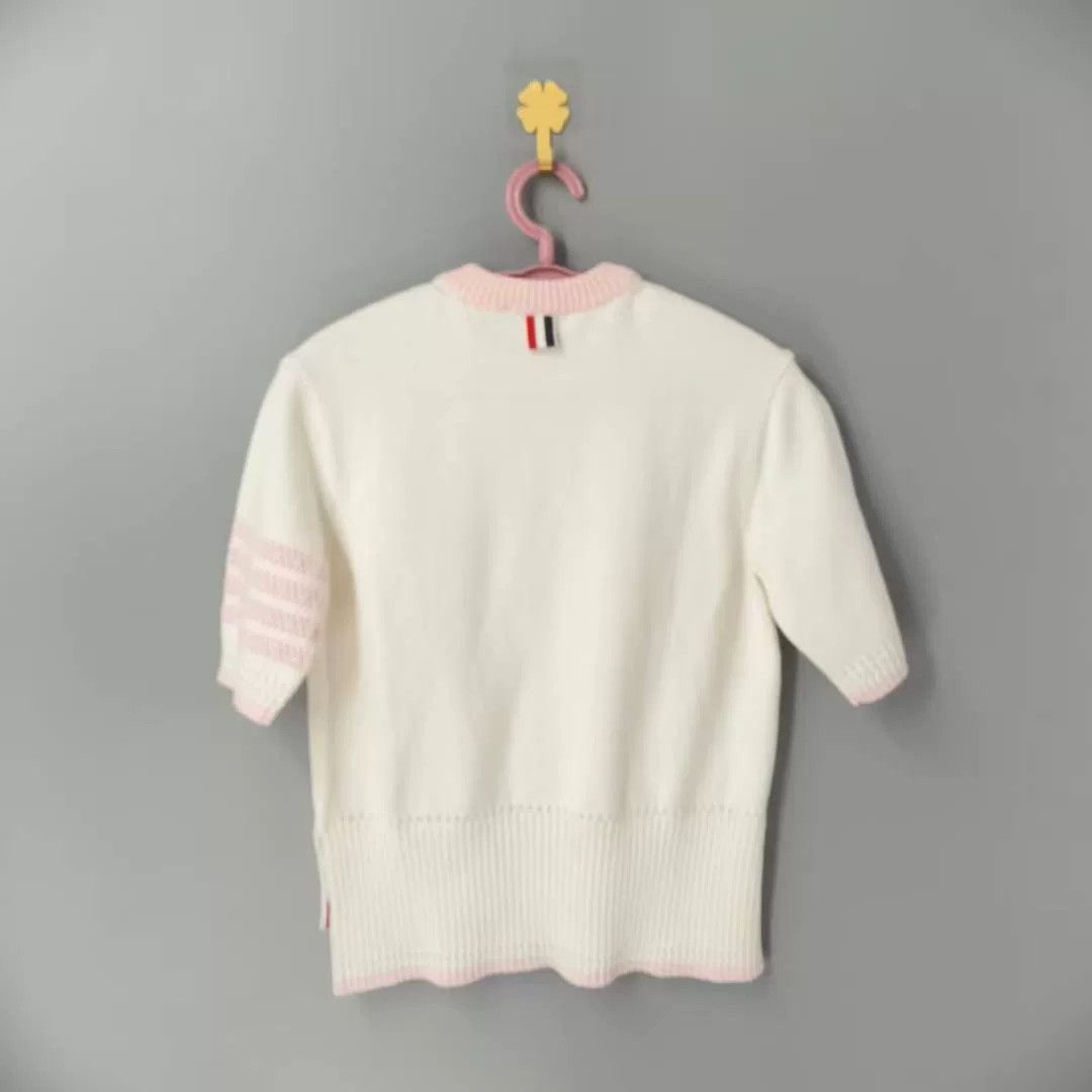 Thom Browne Thom Browne Milk White Pink Short Sleeve Knit Size S / US 4 / IT 40 - 2 Thumbnail