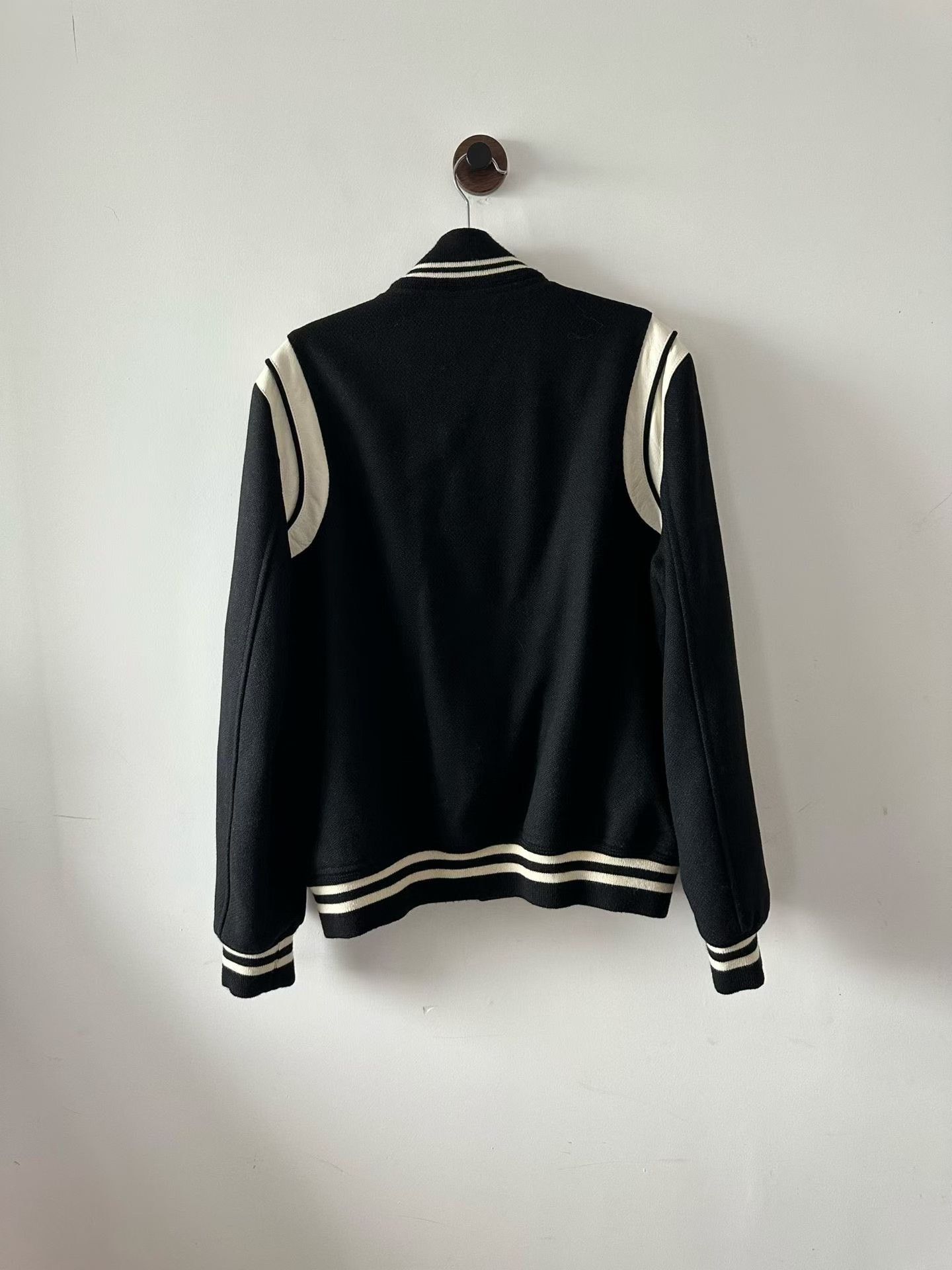 Saint Laurent Paris SLP Black White Leather Baseball Jacket Size US M / EU 48-50 / 2 - 2 Thumbnail