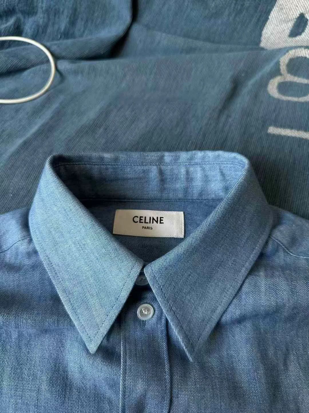 Celine Celine New Triomphe Embroidery Short Denim Shirt Size XXS / US 00 / IT 34 - 3 Thumbnail