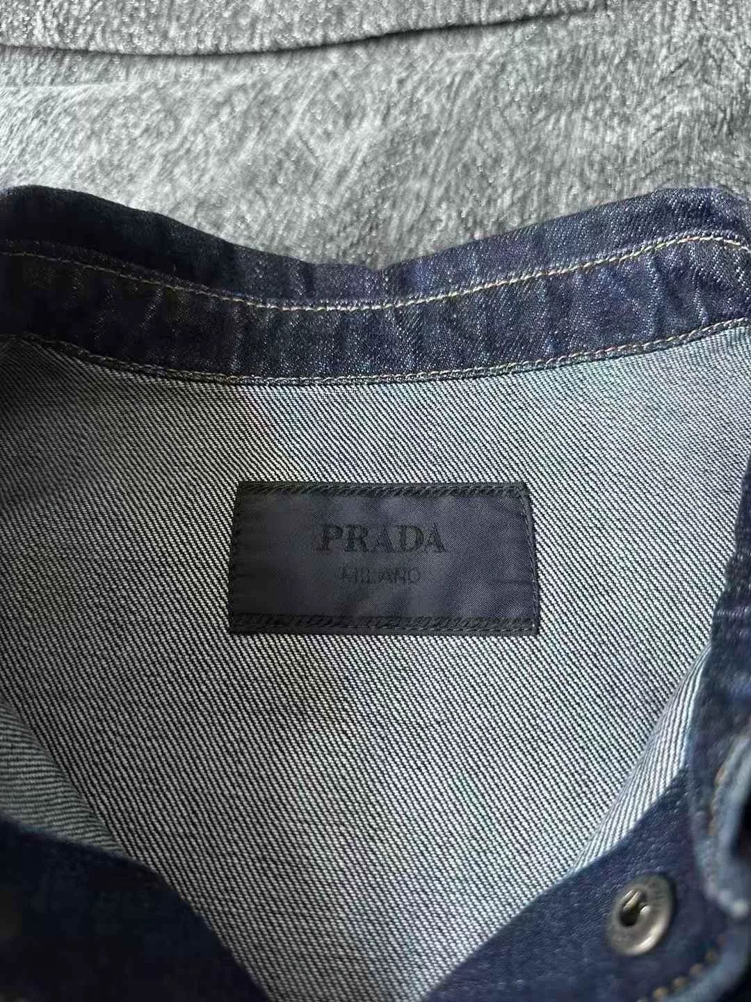 Prada Prada Dark Blue Triangle Logo Denim Shirt Jacket Size US XL / EU 56 / 4 - 3 Thumbnail