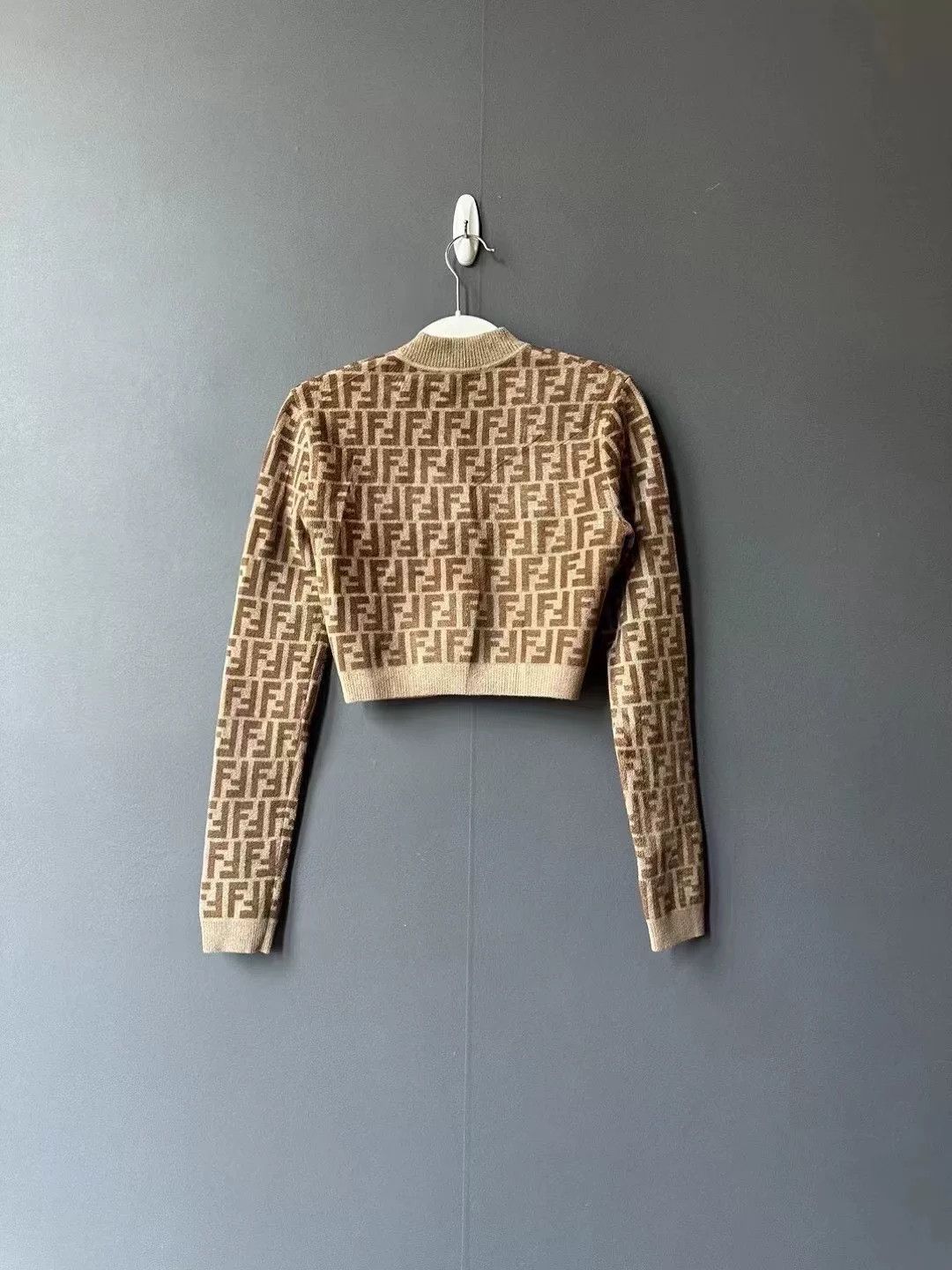 Fendi Fendi Brown Cropped All-Over Print Knit Sweater Size M / US 6-8 / IT 42-44 - 2 Thumbnail