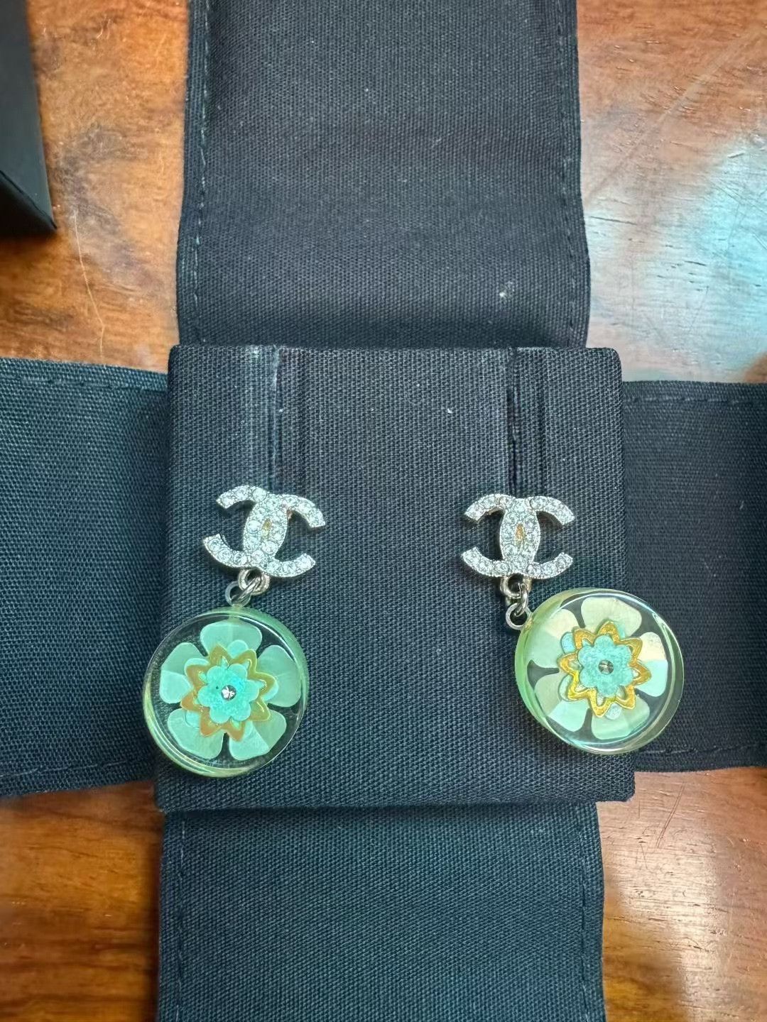 Chanel Chanel Double C Crystal Acrylic Earrings Size ONE SIZE - 2 Thumbnail