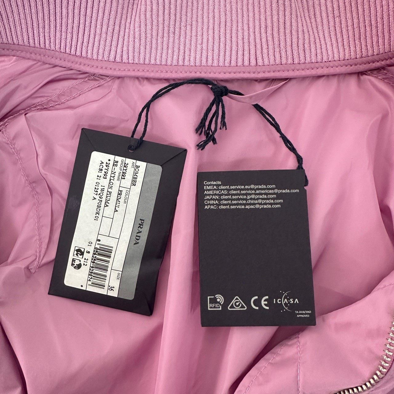 Prada Prada Pink Re-Nylon Triangle Logo Bomber Jacket IT 36 Size XS / US 0-2 / IT 36-38 - 6 Thumbnail