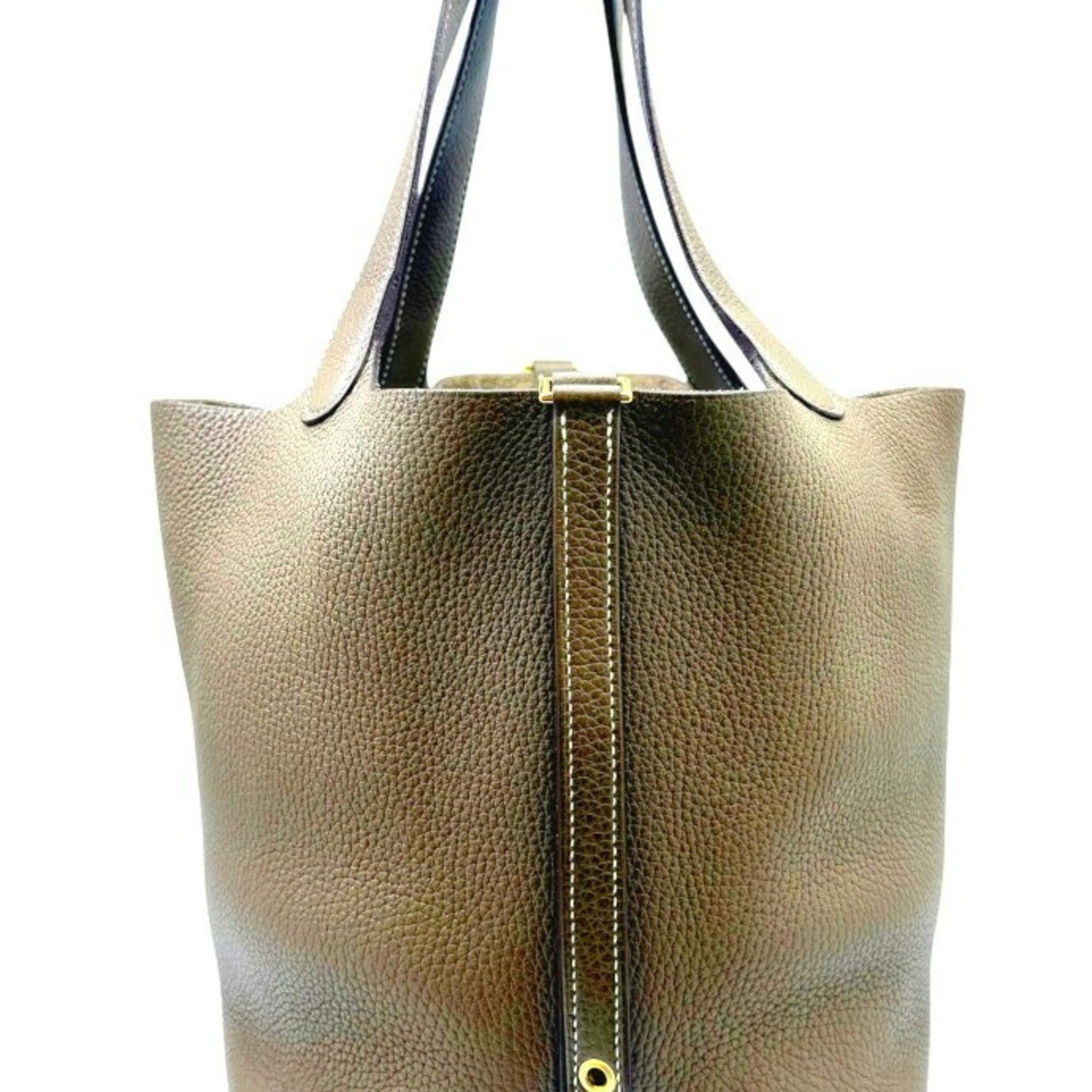 Hermes HERMES Picotin Lock MM Taurillon Clemence Etoupe Handbag for Women and Men Size ONE SIZE - 4 Thumbnail