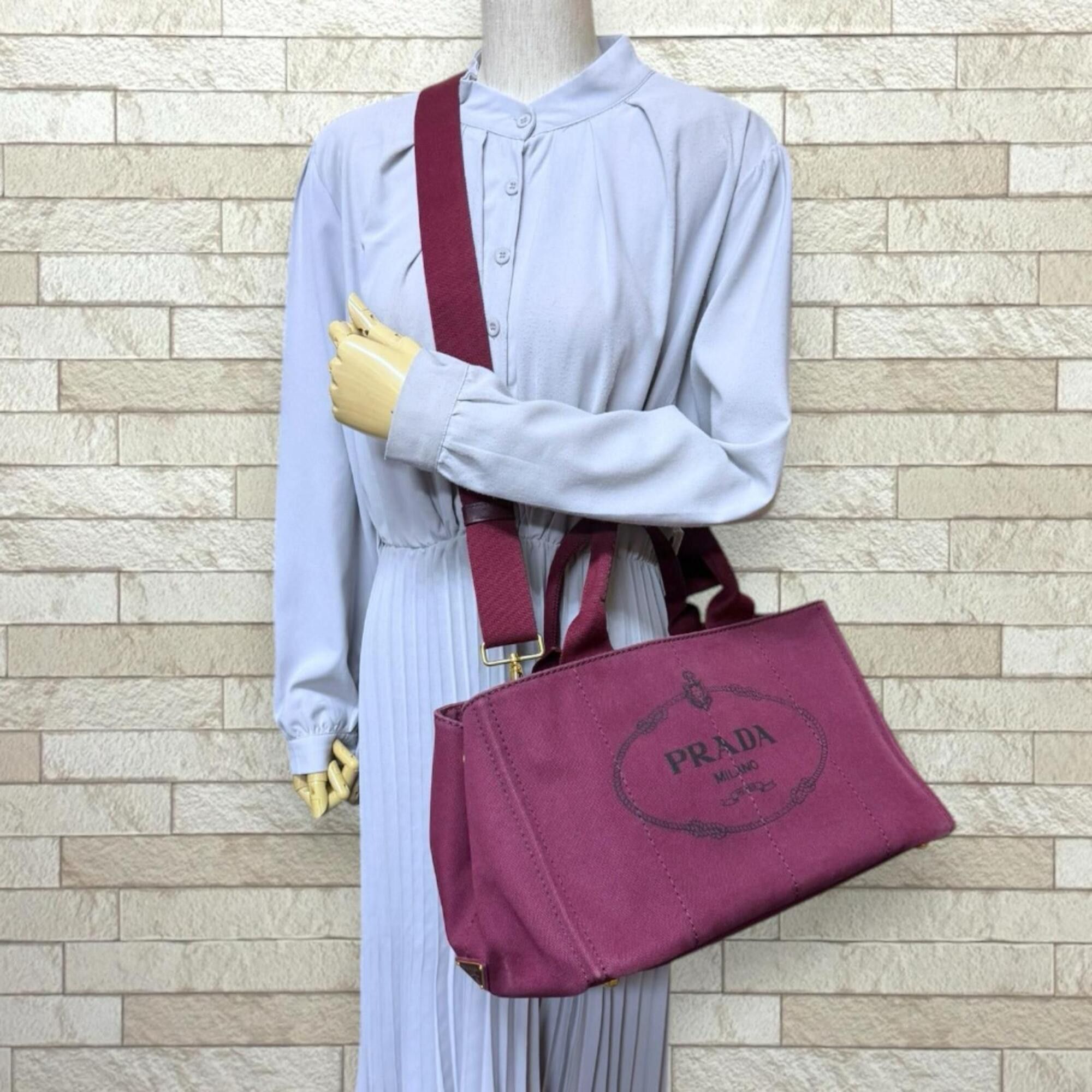 Prada Prada Canapa Tote M Shoulder Bag, Canvas BN2642 Red, Women's, PRADA 2-way Size ONE SIZE - 2 Thumbnail