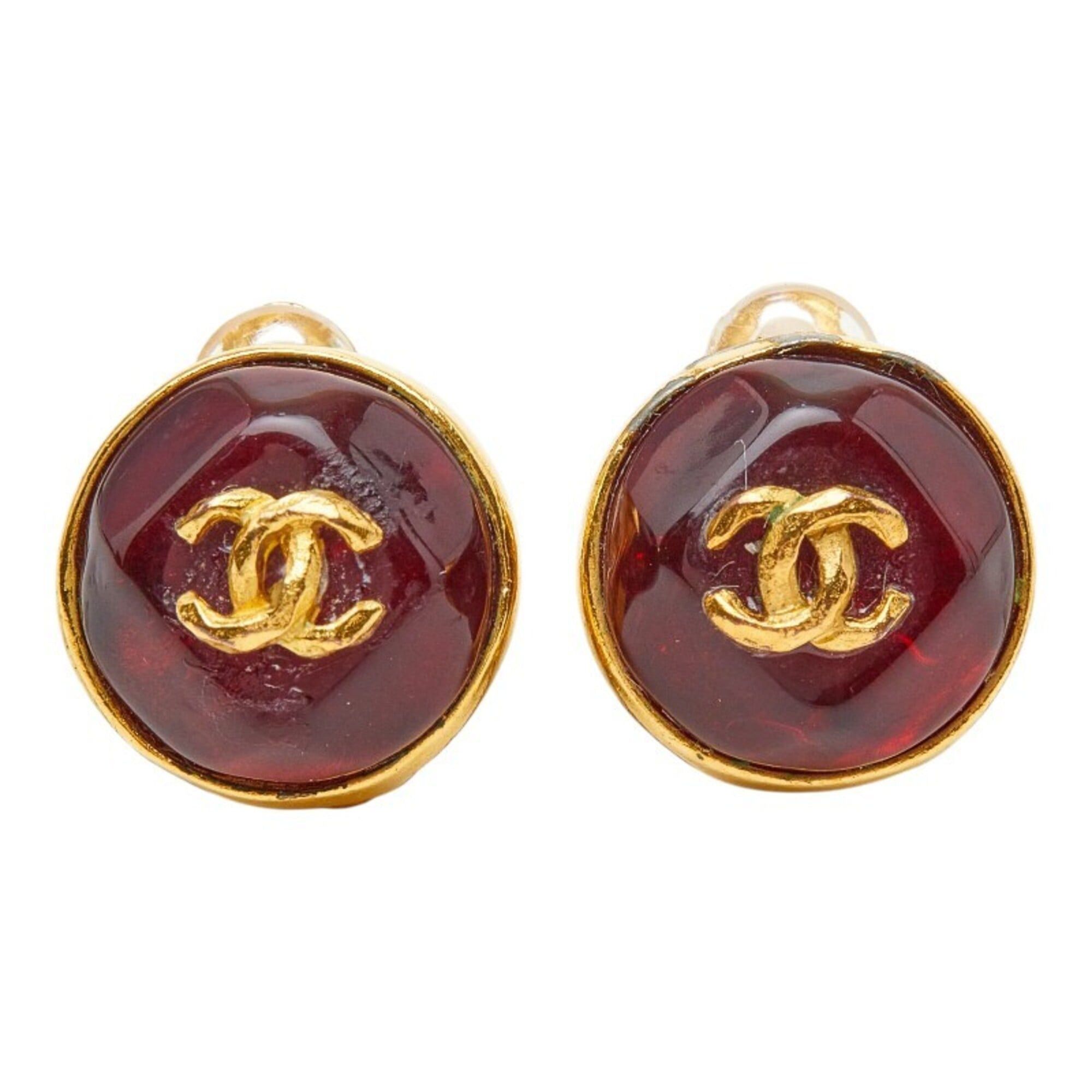 Chanel Chanel Coco Mark Gripoix Earrings, Gold and Red Plated, Women's CHANEL Size ONE SIZE - 2 Thumbnail